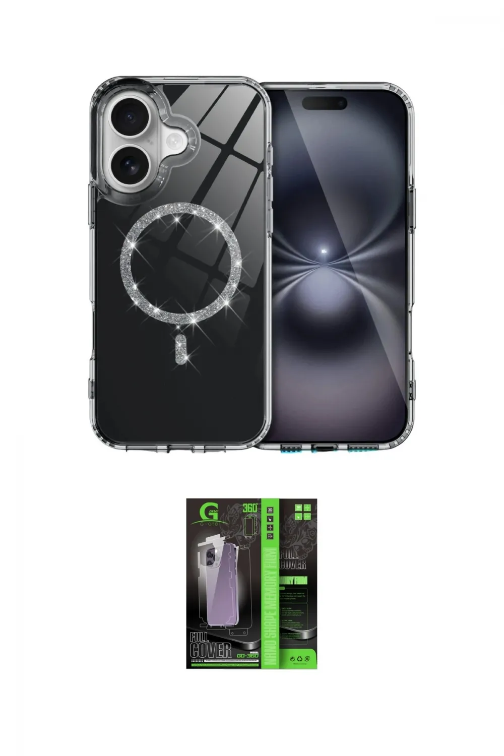 ieg™ iPhone 16 Kılıf Kıvılcım Form Prime - Şeffaf 360 Full Body Arka Koruyucu