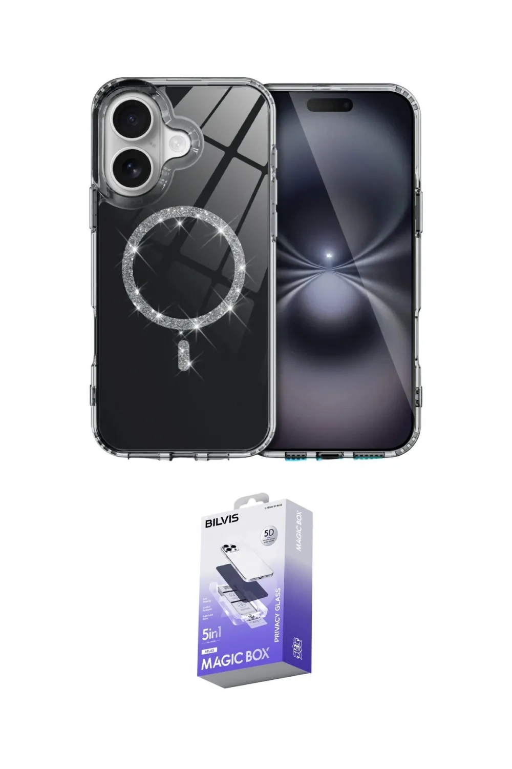 ieg™ iPhone 16 Kılıf Kıvılcım Form Prime - Siyah Bilvis 5in1 5D Magic Hayalet Cam Ekran Koruyucu