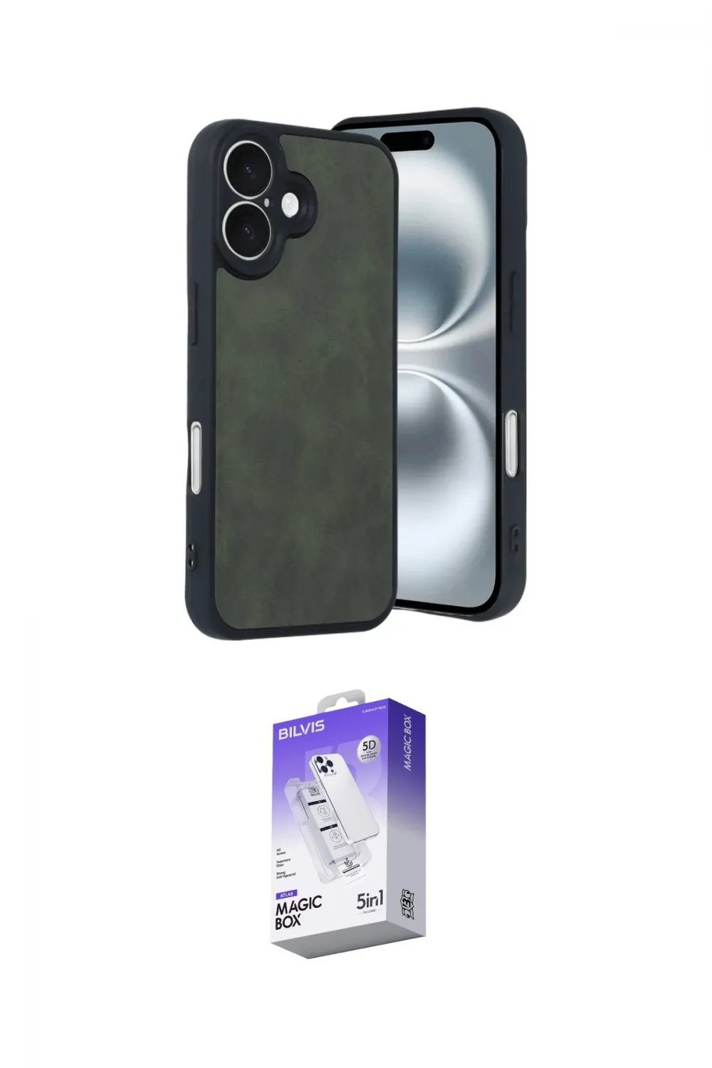 ieg™ iPhone 16 Kılıf Kıvılcım Işık Serisi - Siyah Bilvis 5in1 3D Magic Cam Ekran Koruyucu