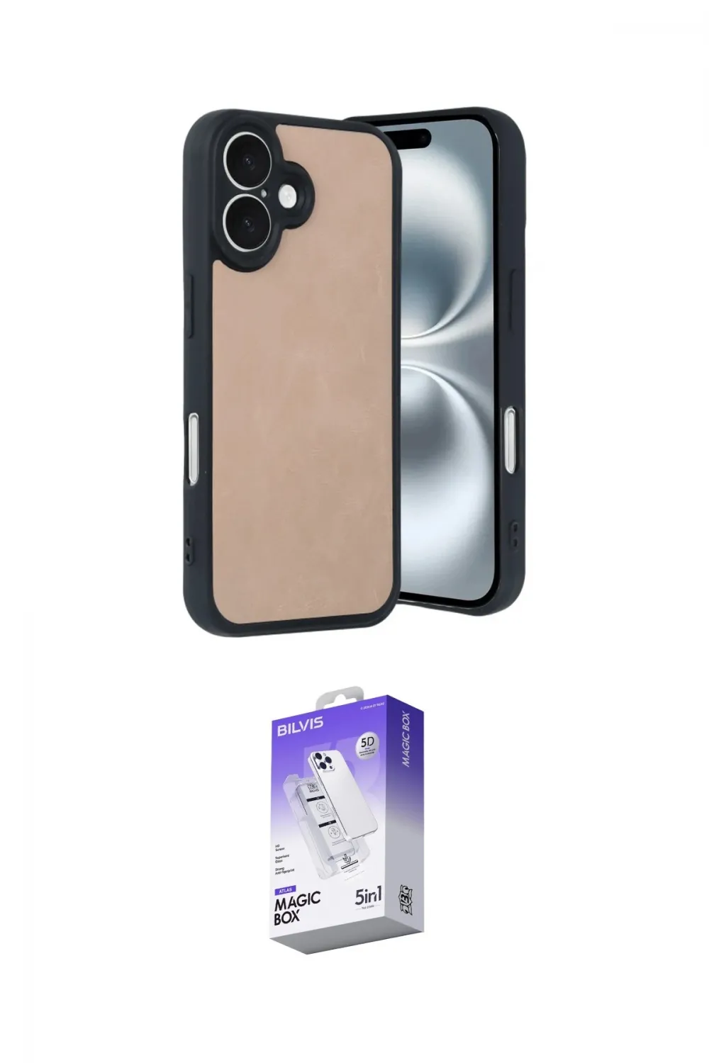 ieg™ iPhone 16 Kılıf Kıvılcım Işık Serisi - Siyah Bilvis 5in1 3D Magic Cam Ekran Koruyucu