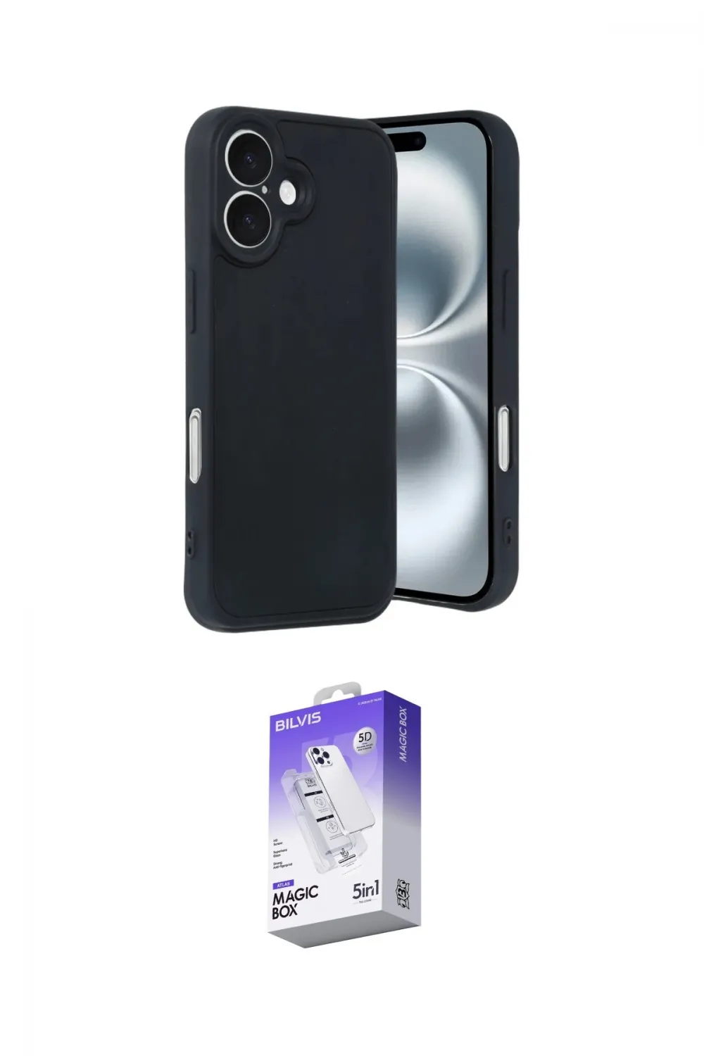 ieg™ iPhone 16 Kılıf Kıvılcım Işık Serisi - Siyah Bilvis 5in1 3D Magic Cam Ekran Koruyucu