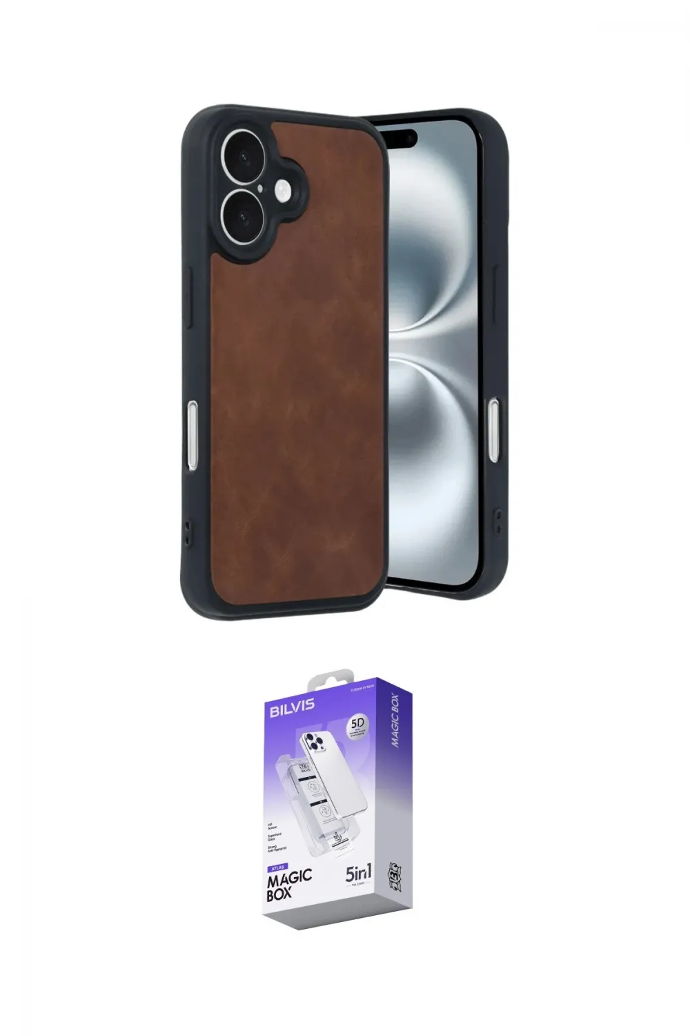 ieg™ iPhone 16 Kılıf Kıvılcım Işık Serisi - Siyah Bilvis 5in1 3D Magic Cam Ekran Koruyucu