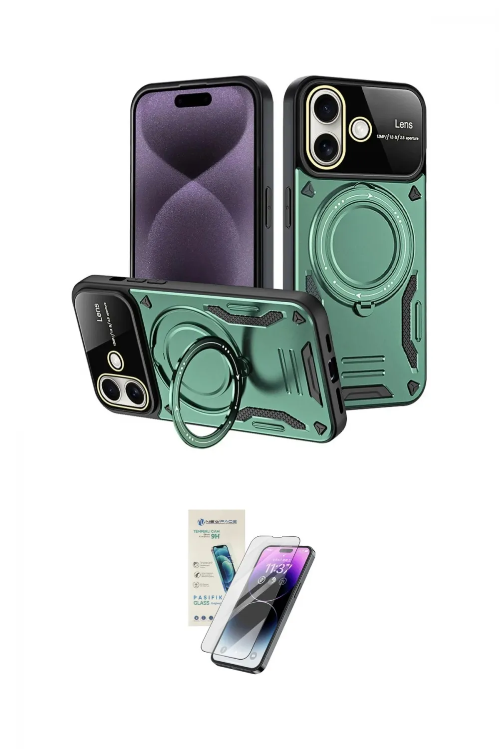 ieg™ iPhone 16 Kılıf Kıvılcım Modern Serisi - Şeffaf Pasifik Cam Ekran Koruyucu