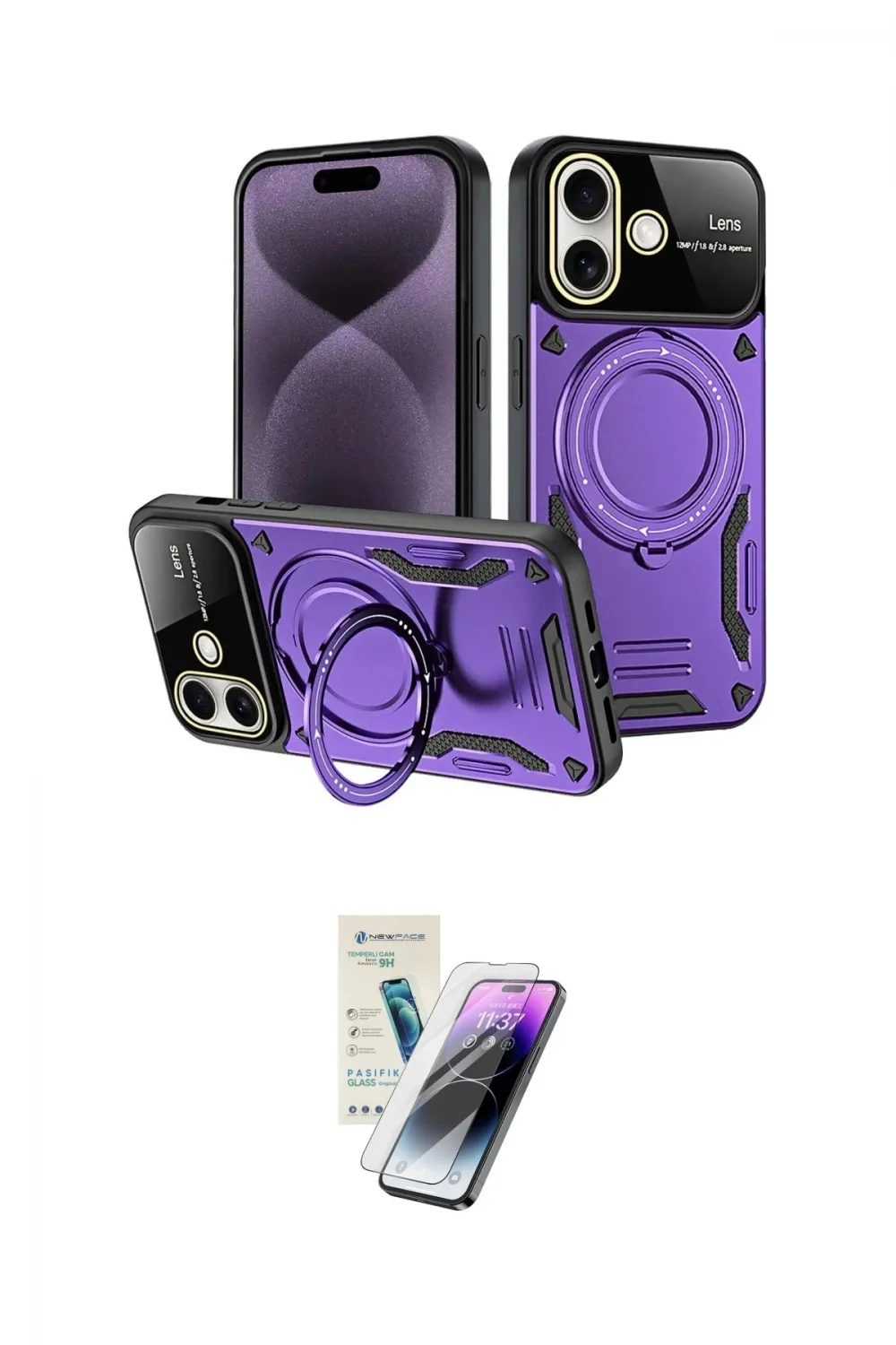 ieg™ iPhone 16 Kılıf Kıvılcım Modern Serisi - Şeffaf Pasifik Cam Ekran Koruyucu