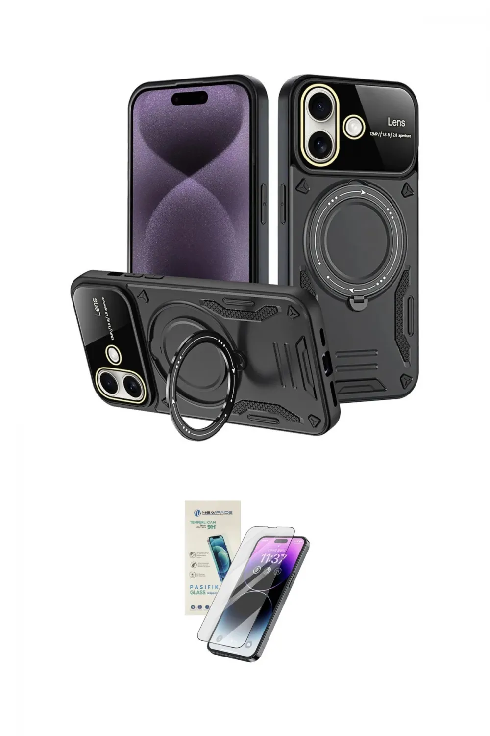 ieg™ iPhone 16 Kılıf Kıvılcım Modern Serisi - Şeffaf Pasifik Cam Ekran Koruyucu
