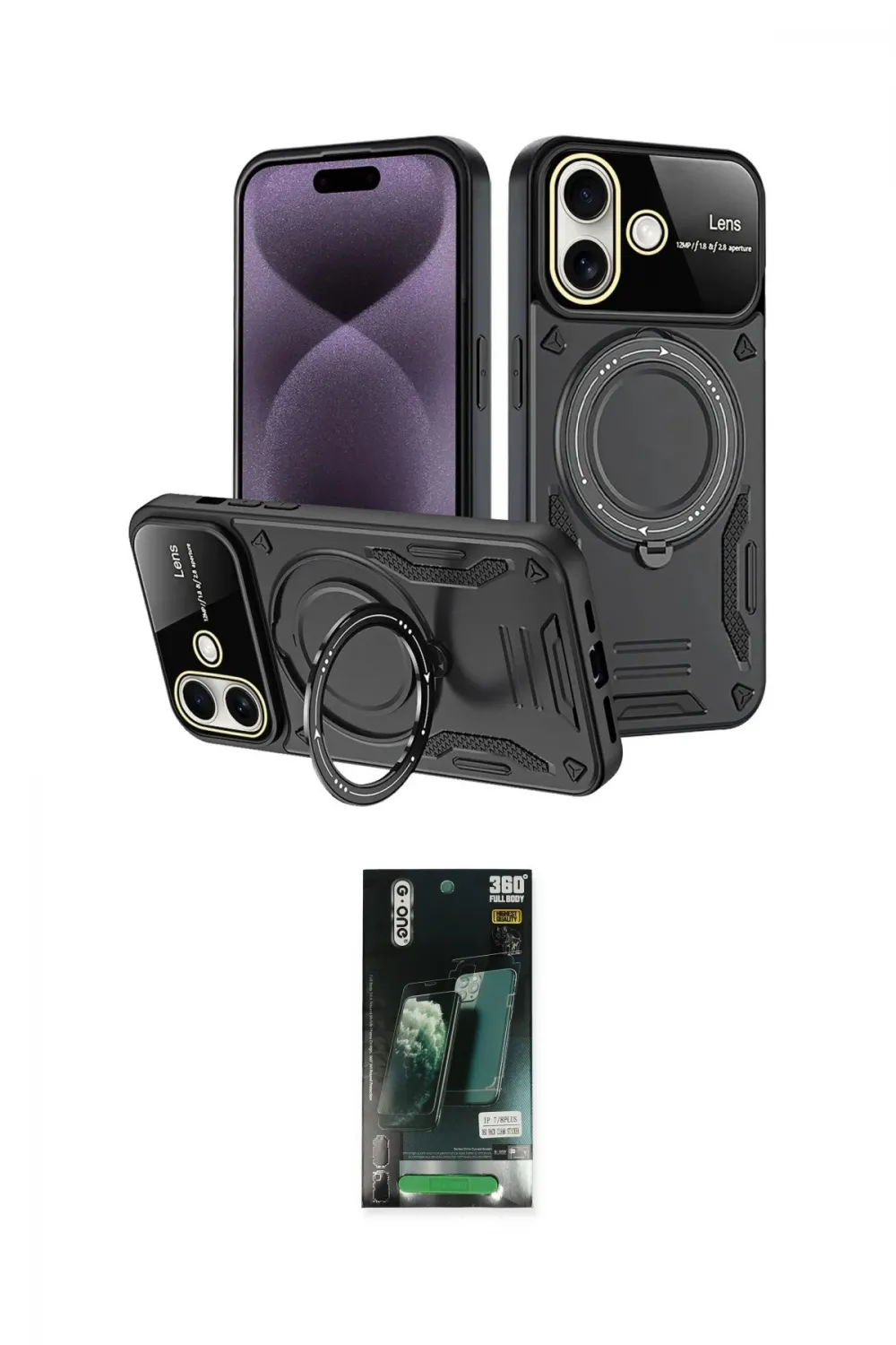 ieg™ iPhone 16 Kılıf Kıvılcım Modern Serisi - Siyah 360 Mat Full Body Arka Koruyucu
