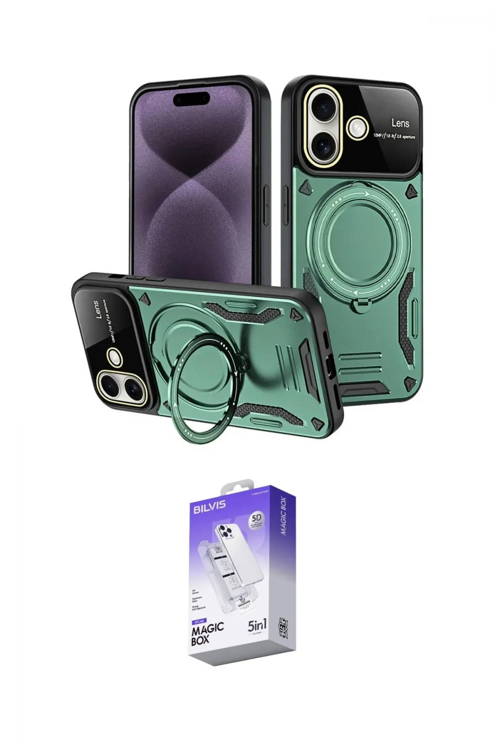 ieg™ iPhone 16 Kılıf Kıvılcım Modern Serisi - Siyah Bilvis 5in1 3D Magic Cam Ekran Koruyucu