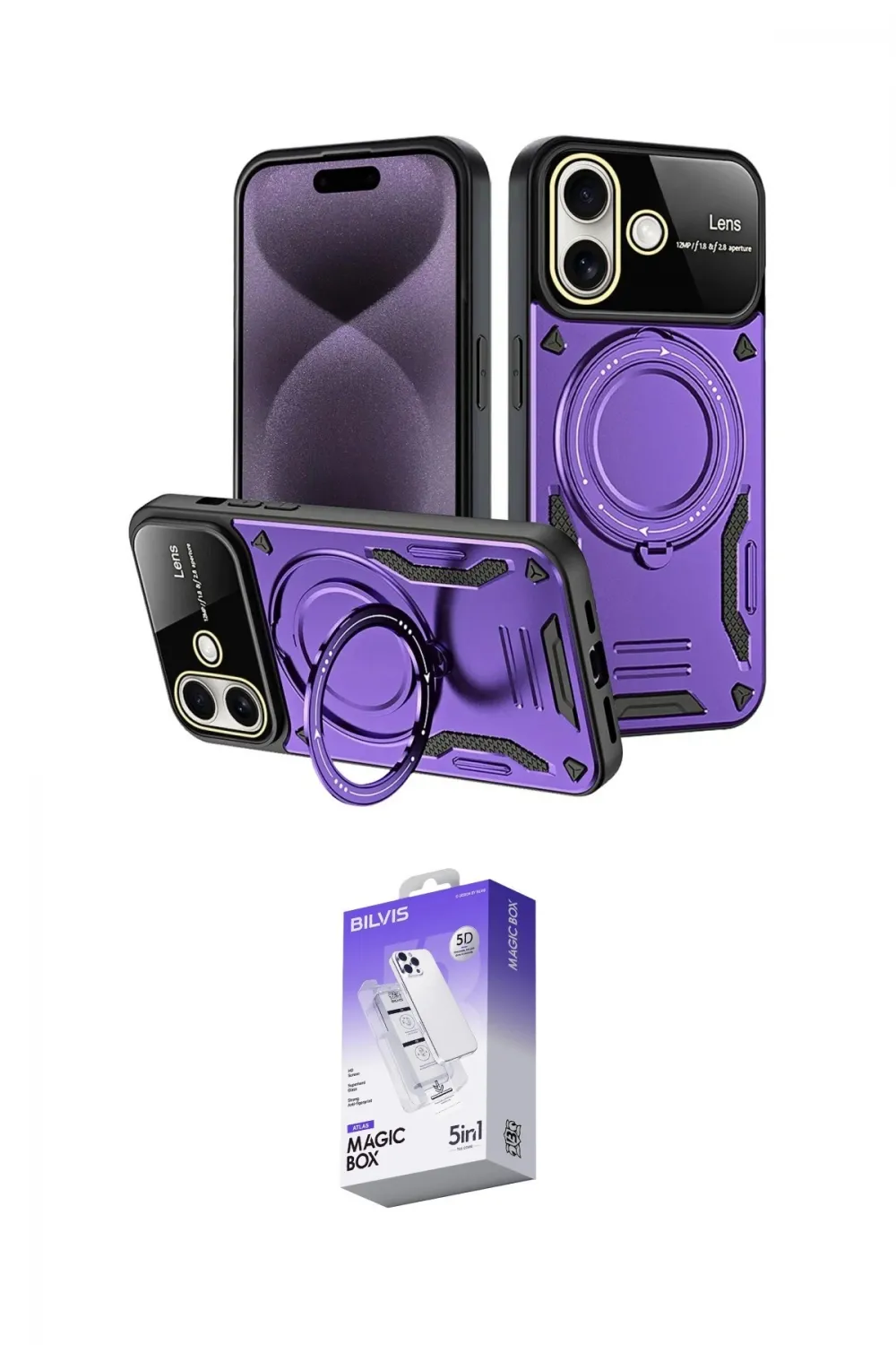 ieg™ iPhone 16 Kılıf Kıvılcım Modern Serisi - Siyah Bilvis 5in1 3D Magic Cam Ekran Koruyucu