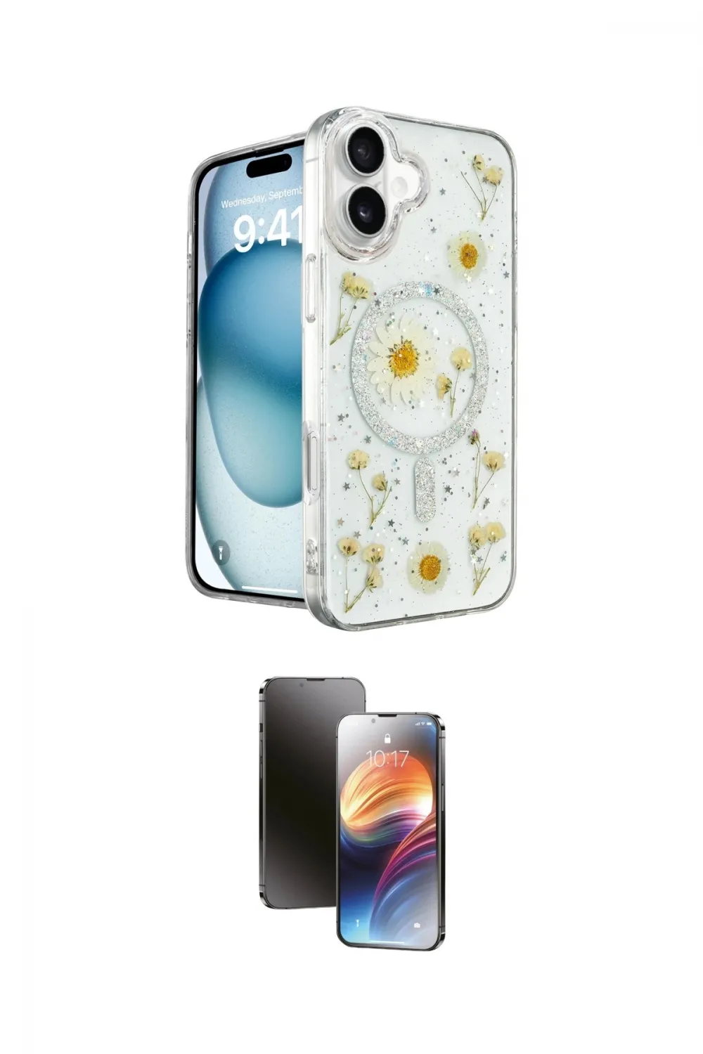 ieg™ iPhone 16 Kılıf Kozmos Doku - Siyah 3D Antistatik Mat Seramik Nano Ekran Koruyucu