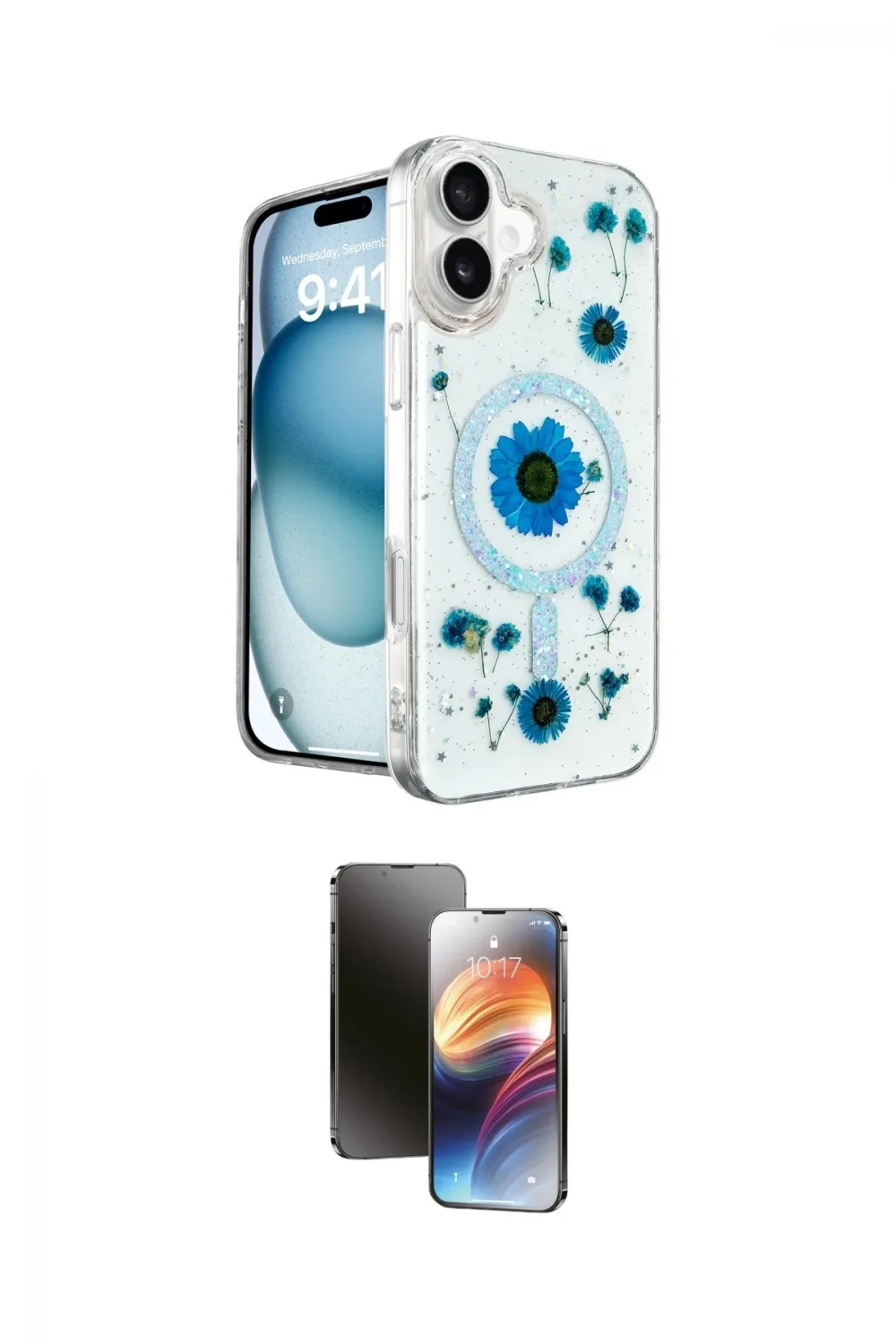 ieg™ iPhone 16 Kılıf Kozmos Doku - Siyah 3D Antistatik Mat Seramik Nano Ekran Koruyucu