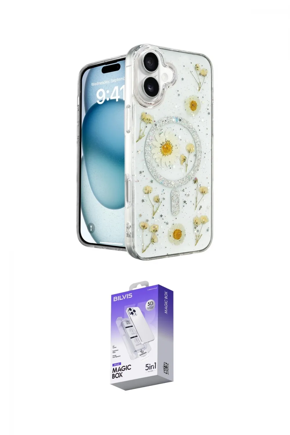 ieg™ iPhone 16 Kılıf Kozmos Doku - Siyah Bilvis 5in1 3D Magic Cam Ekran Koruyucu