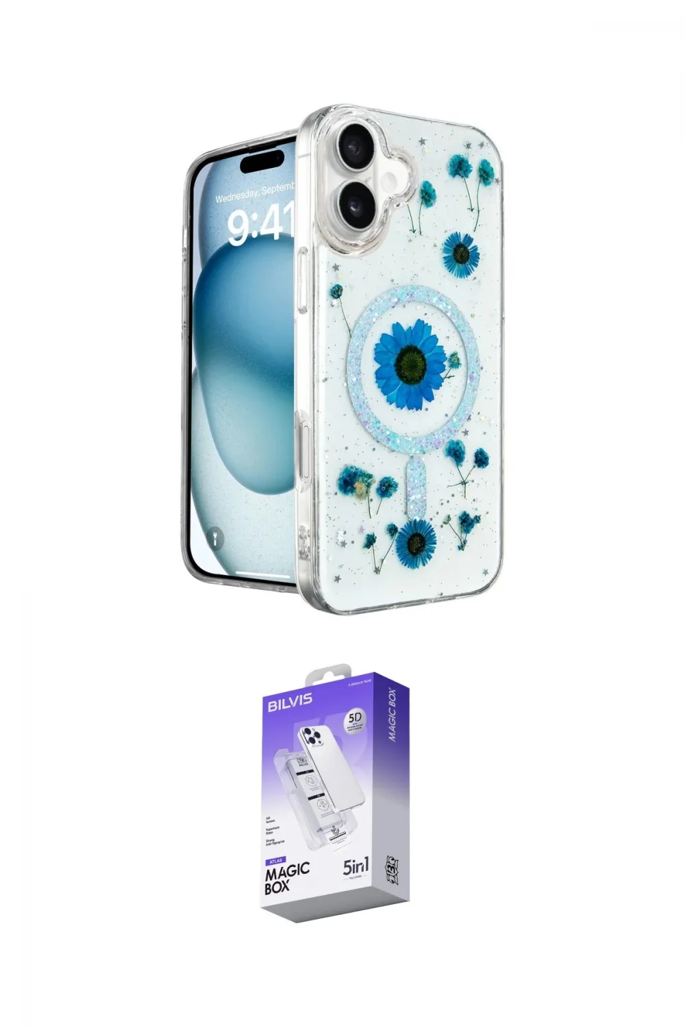 ieg™ iPhone 16 Kılıf Kozmos Doku - Siyah Bilvis 5in1 3D Magic Cam Ekran Koruyucu