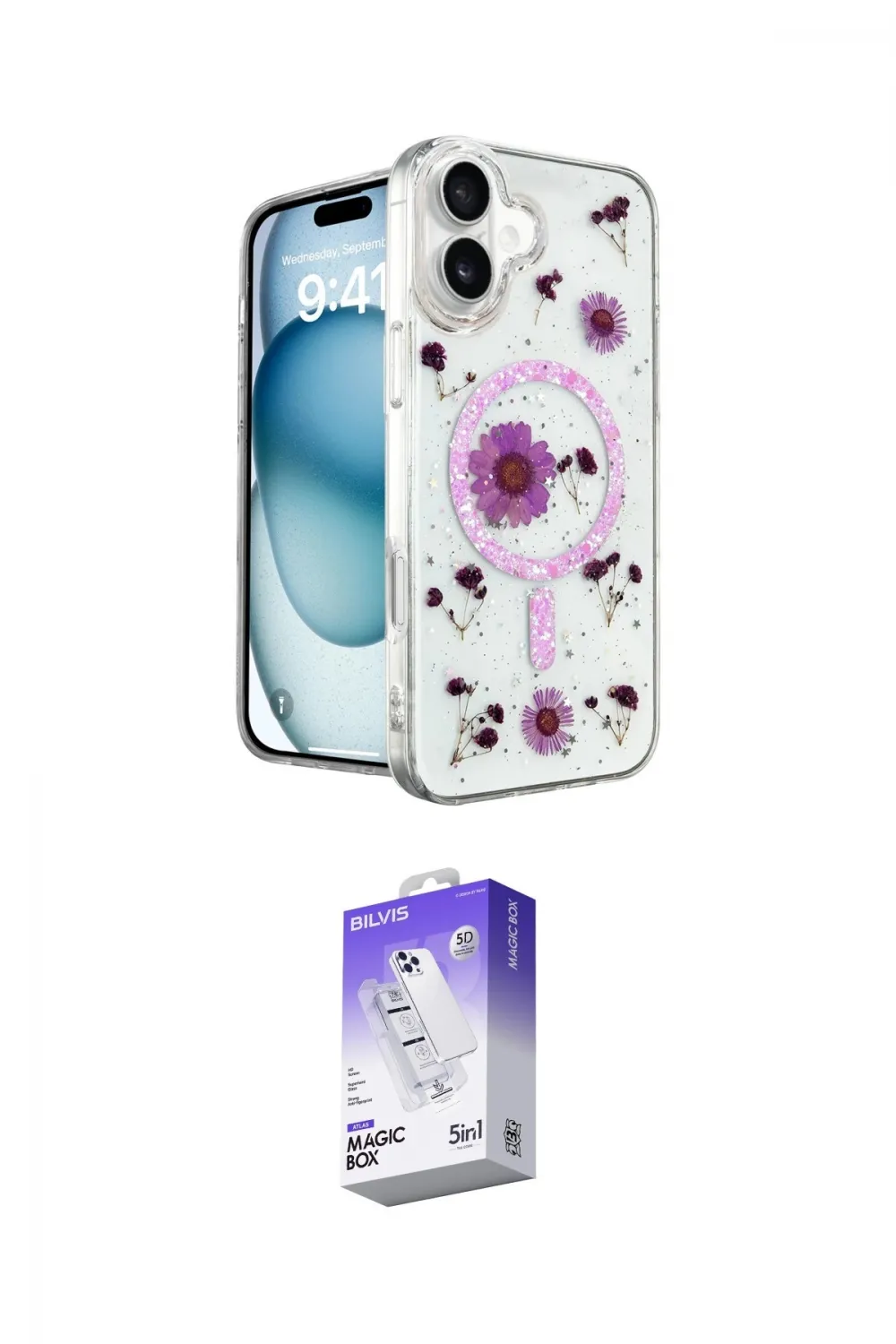 ieg™ iPhone 16 Kılıf Kozmos Doku - Siyah Bilvis 5in1 3D Magic Cam Ekran Koruyucu