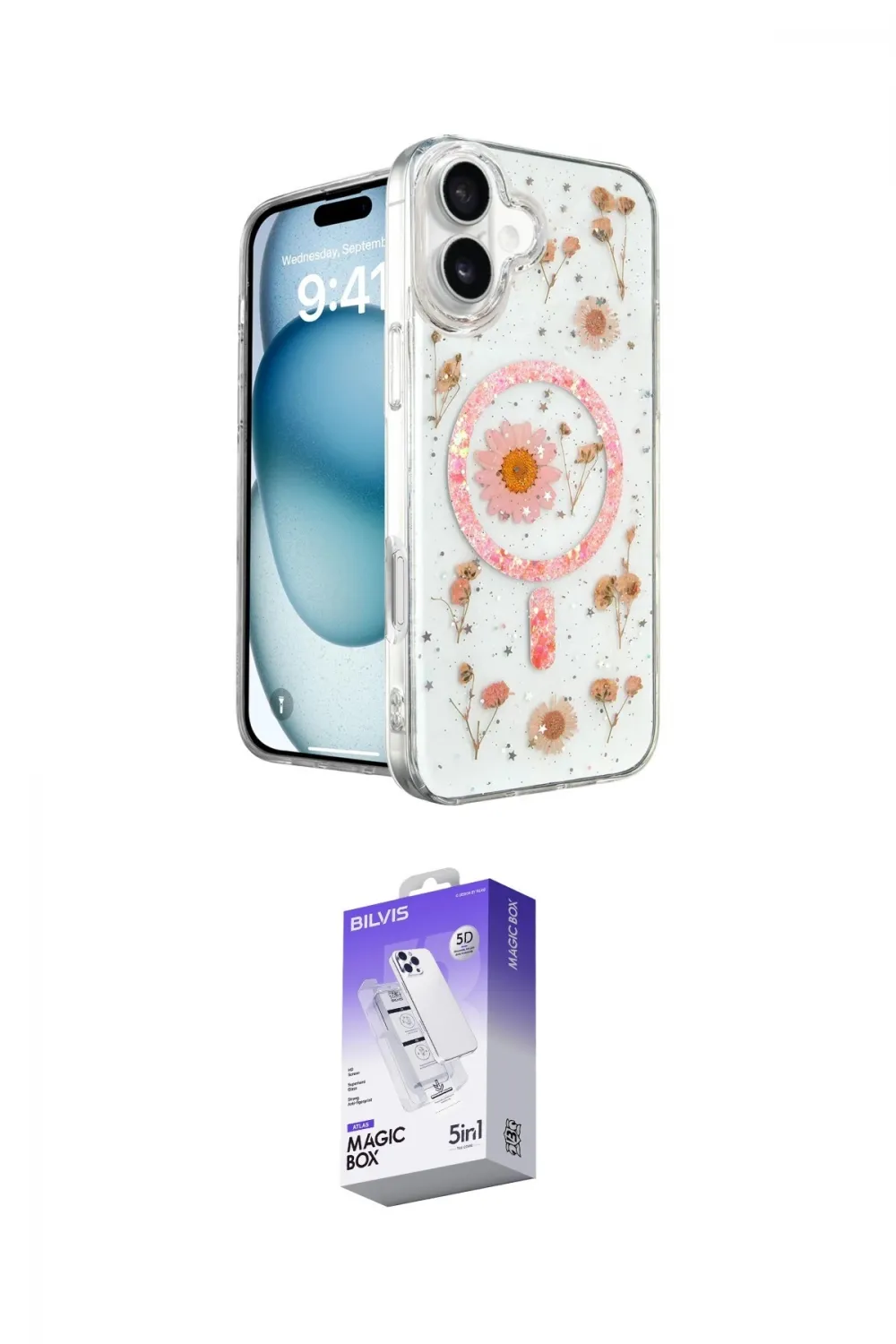ieg™ iPhone 16 Kılıf Kozmos Doku - Siyah Bilvis 5in1 3D Magic Cam Ekran Koruyucu