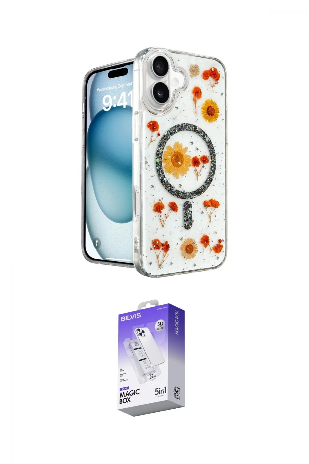 ieg™ iPhone 16 Kılıf Kozmos Doku - Siyah Bilvis 5in1 3D Magic Cam Ekran Koruyucu