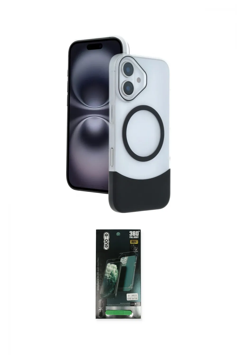 ieg™ iPhone 16 Kılıf Kozmos Form Özel Seri - Siyah 360 Mat Full Body Arka Koruyucu