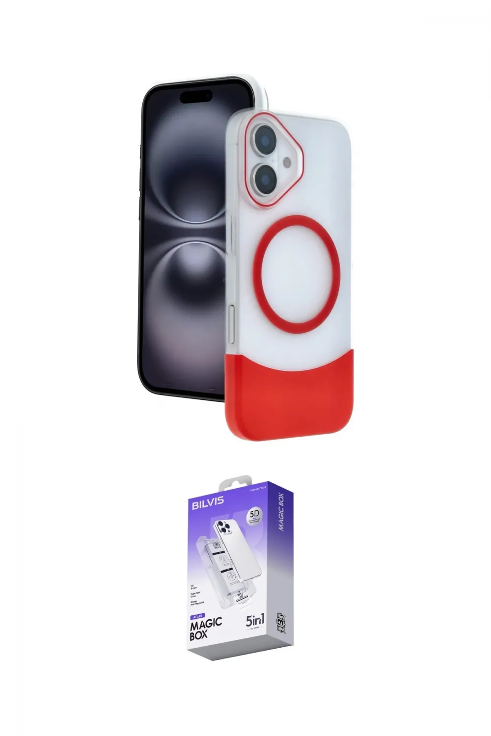 ieg™ iPhone 16 Kılıf Kozmos Form Özel Seri - Siyah Bilvis 5in1 3D Magic Cam Ekran Koruyucu
