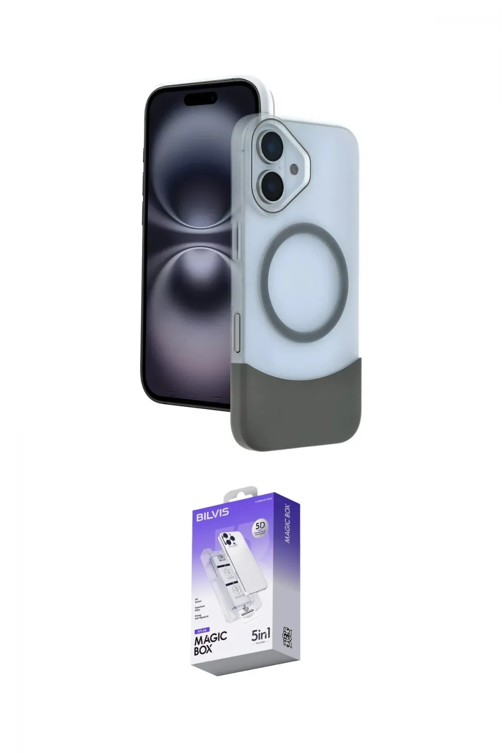ieg™ iPhone 16 Kılıf Kozmos Form Özel Seri - Siyah Bilvis 5in1 3D Magic Cam Ekran Koruyucu