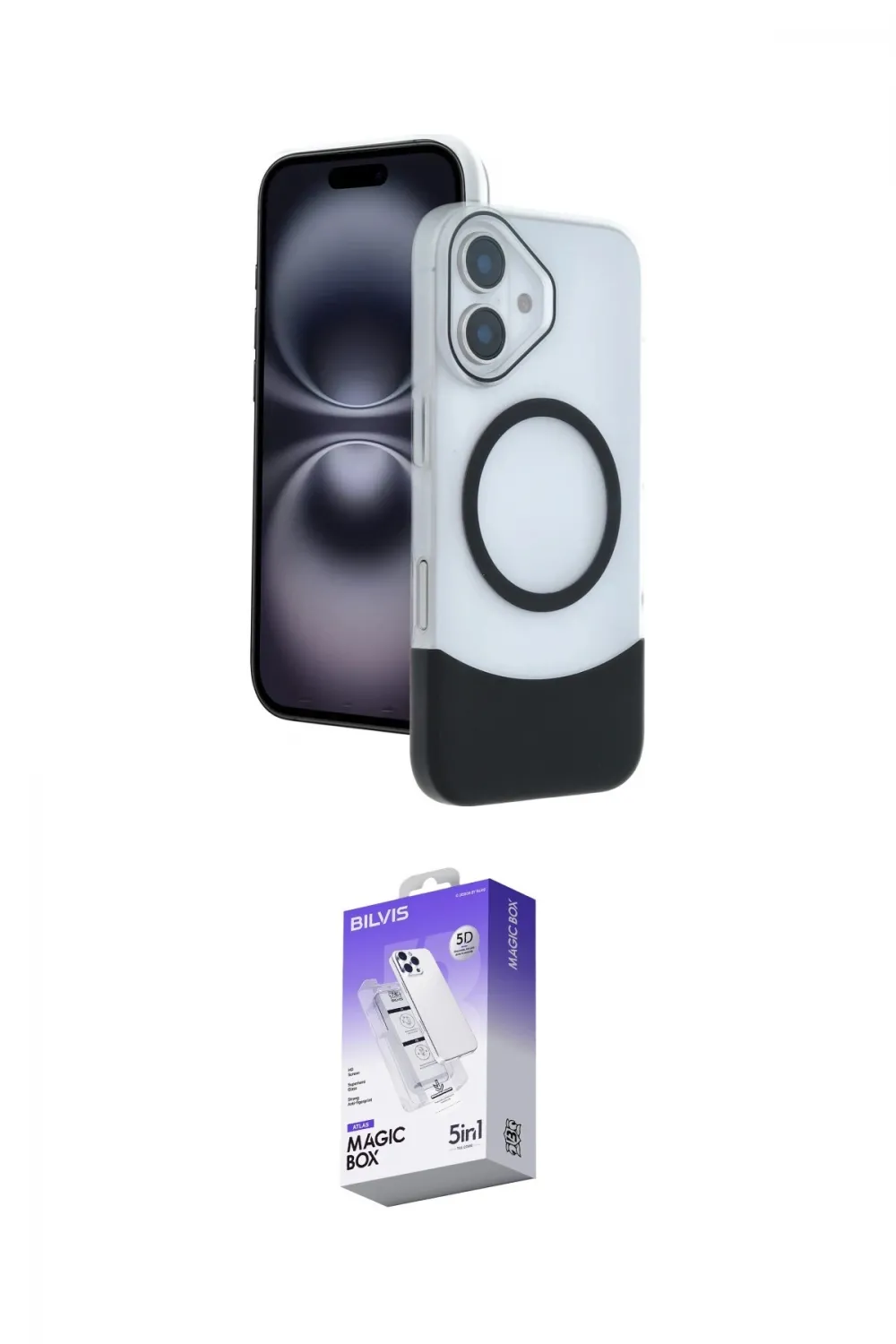 ieg™ iPhone 16 Kılıf Kozmos Form Özel Seri - Siyah Bilvis 5in1 3D Magic Cam Ekran Koruyucu