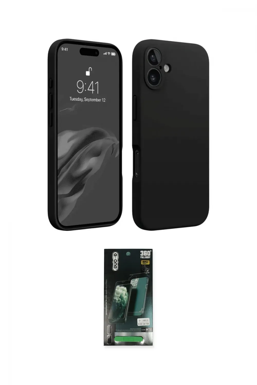 ieg™ iPhone 16 Kılıf Kozmos Yansıma Özel Seri - Siyah 360 Mat Full Body Arka Koruyucu
