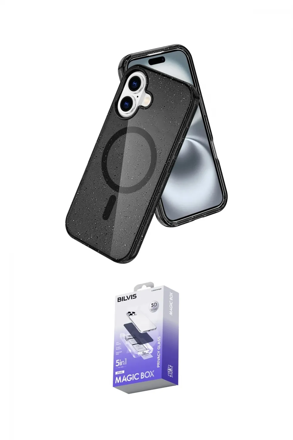 ieg™ iPhone 16 Kılıf Nova Asil Prime - Siyah Bilvis 5in1 5D Magic Hayalet Cam Ekran Koruyucu
