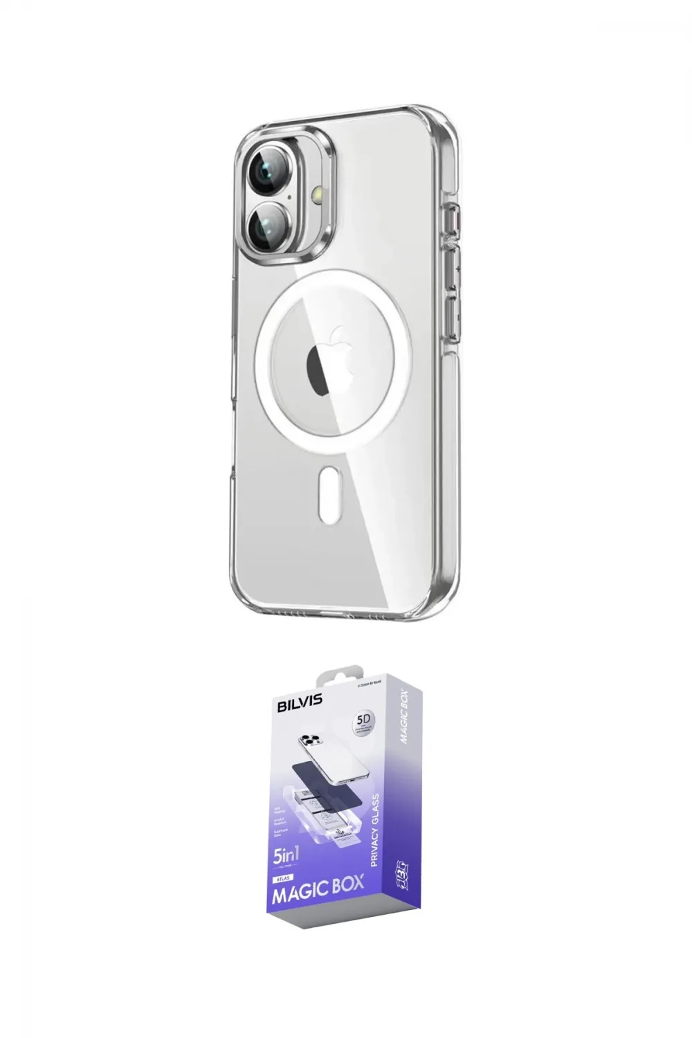 ieg™ iPhone 16 Kılıf Nova Doku - Siyah Bilvis 5in1 5D Magic Hayalet Cam Ekran Koruyucu