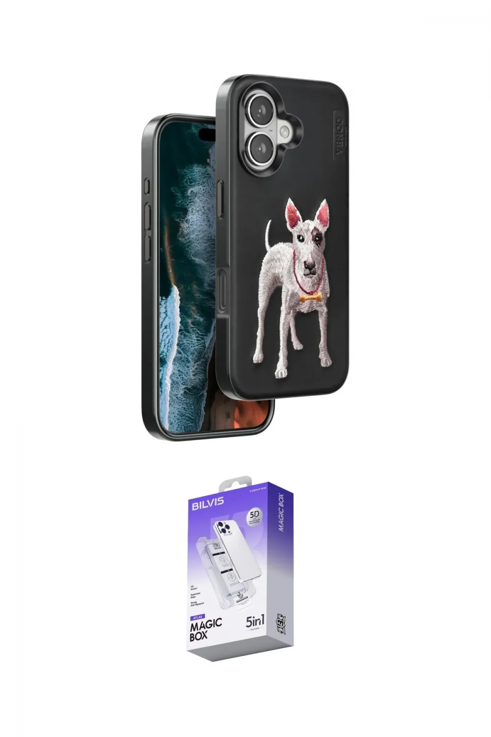 ieg™ iPhone 16 Kılıf Nova Form Koleksiyonu - Siyah Bilvis 5in1 3D Magic Cam Ekran Koruyucu