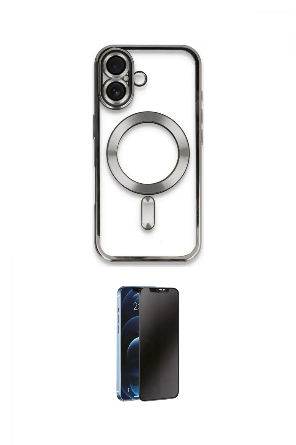 ieg™ iPhone 16 Kılıf Nova Işık Özel Seri - Siyah 3D Antistatik Hayalet Cam Ekran Koruyucu