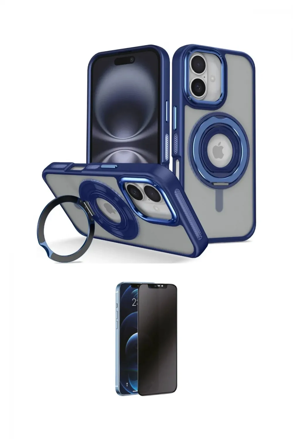 ieg™ iPhone 16 Kılıf Nova Minimal Serisi - Siyah 3D Antistatik Hayalet Cam Ekran Koruyucu