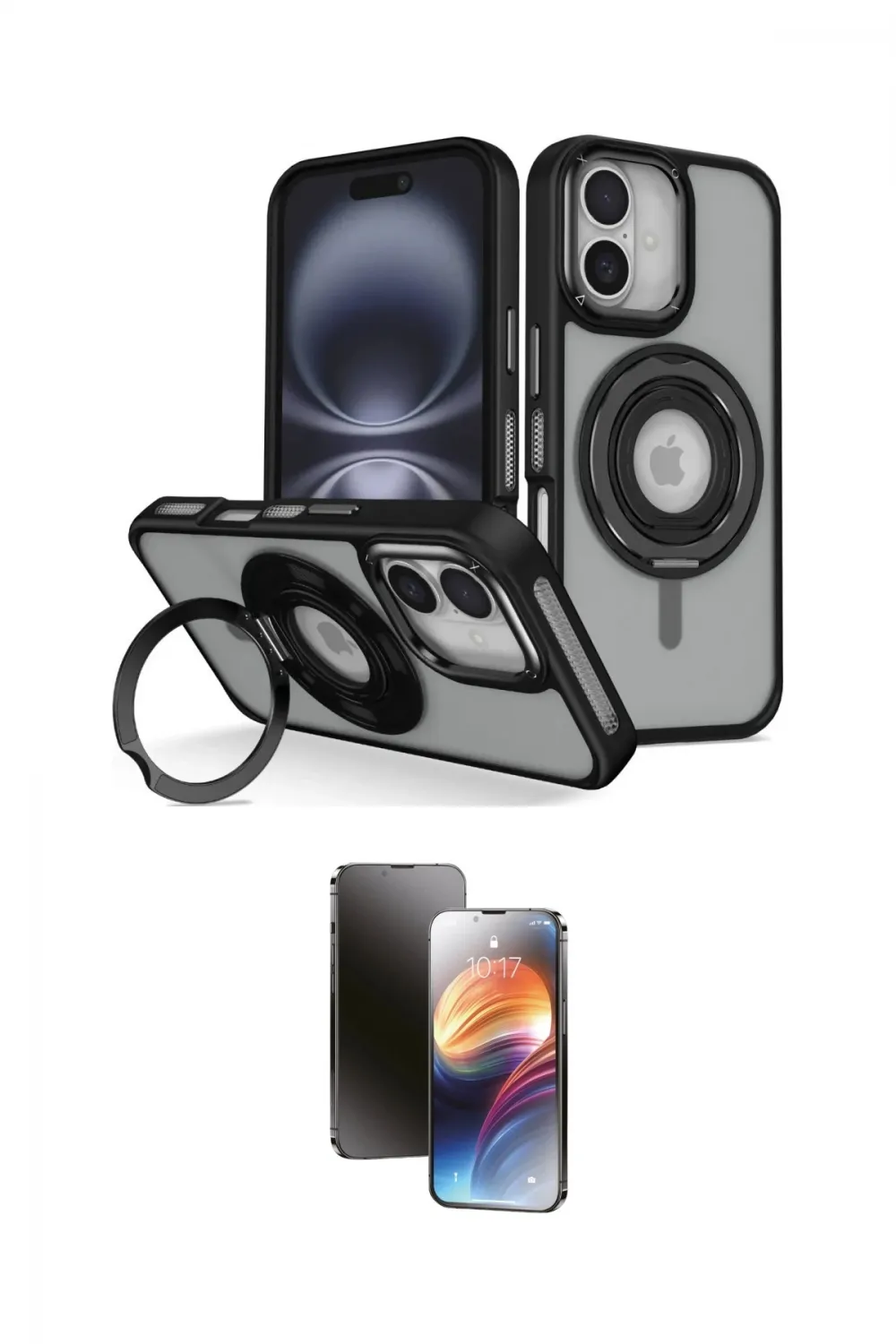 ieg™ iPhone 16 Kılıf Nova Minimal Serisi - Siyah 3D Antistatik Mat Seramik Nano Ekran Koruyucu