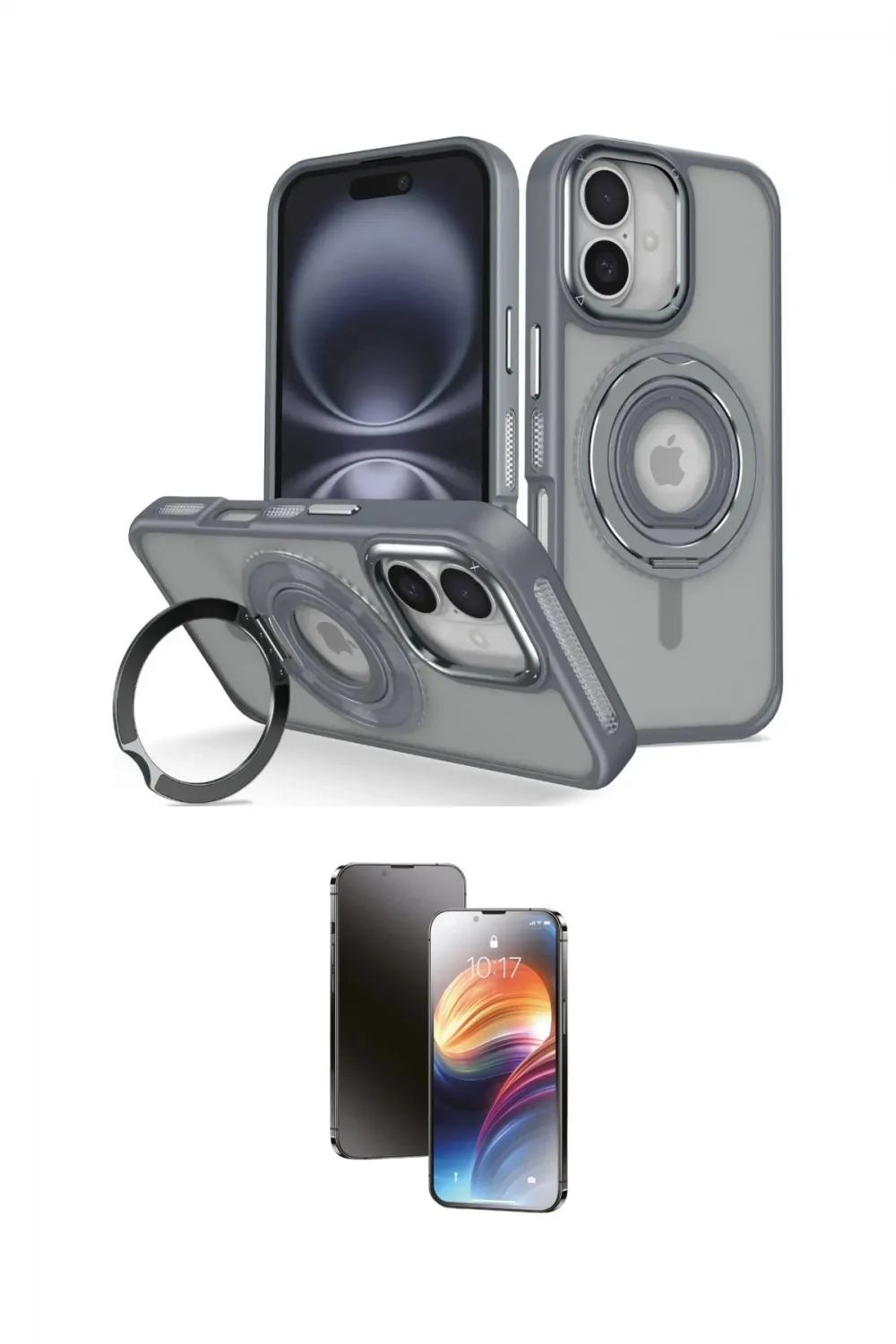 ieg™ iPhone 16 Kılıf Nova Minimal Serisi - Siyah 3D Antistatik Mat Seramik Nano Ekran Koruyucu