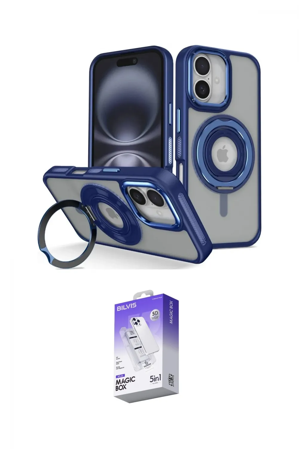 ieg™ iPhone 16 Kılıf Nova Minimal Serisi - Siyah Bilvis 5in1 3D Magic Cam Ekran Koruyucu