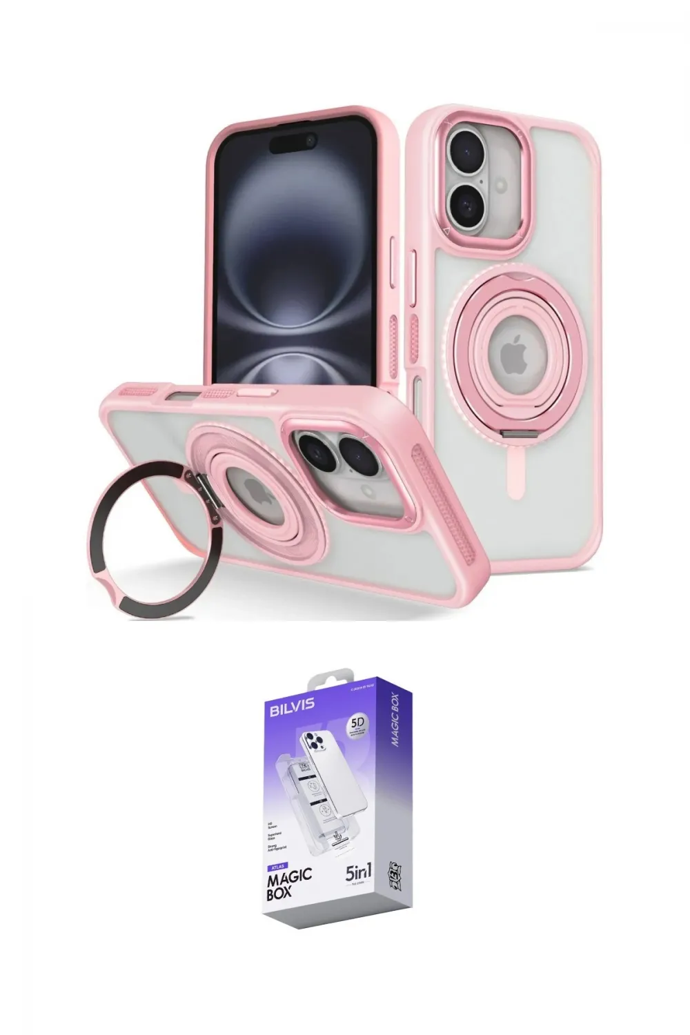 ieg™ iPhone 16 Kılıf Nova Minimal Serisi - Siyah Bilvis 5in1 3D Magic Cam Ekran Koruyucu