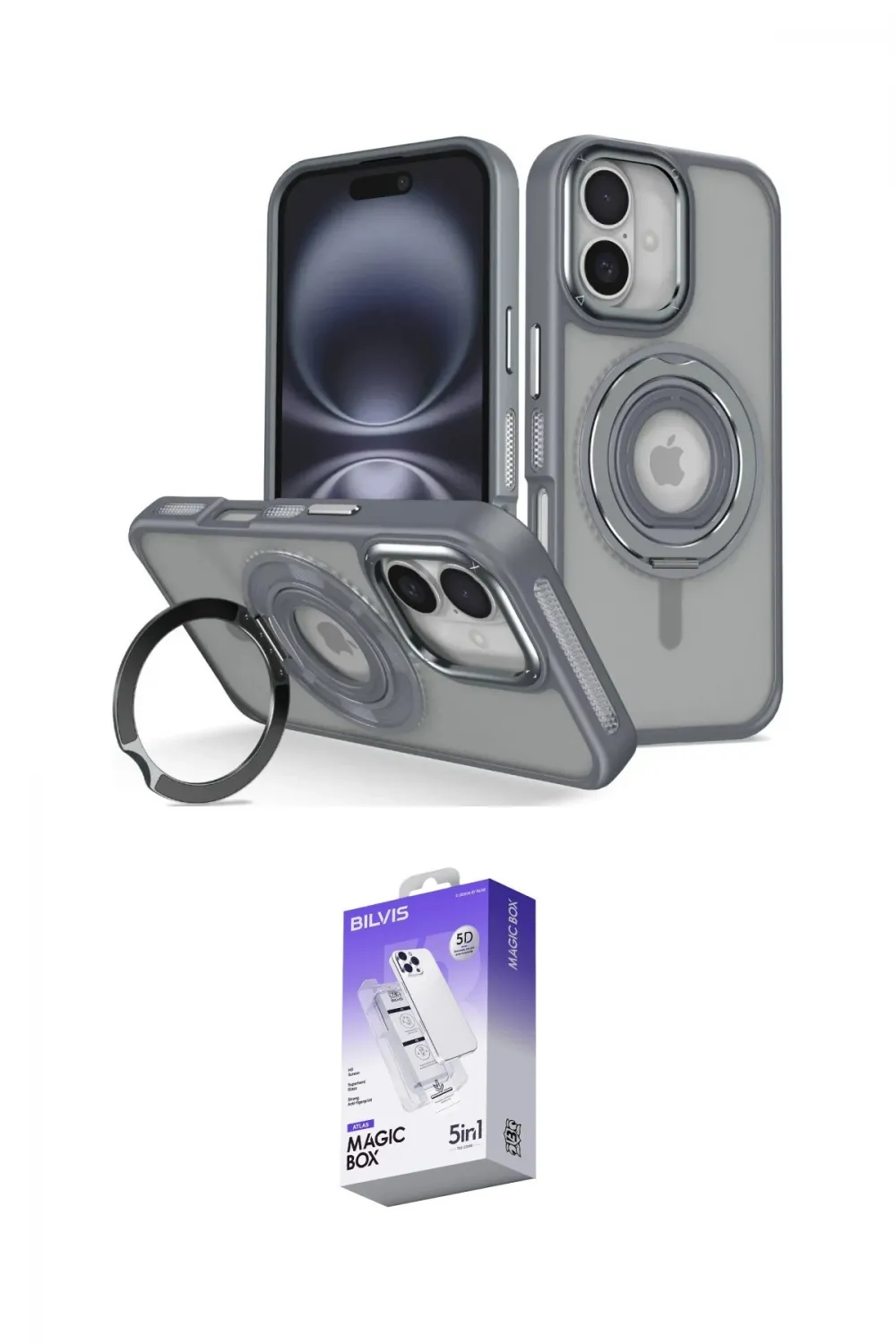 ieg™ iPhone 16 Kılıf Nova Minimal Serisi - Siyah Bilvis 5in1 3D Magic Cam Ekran Koruyucu
