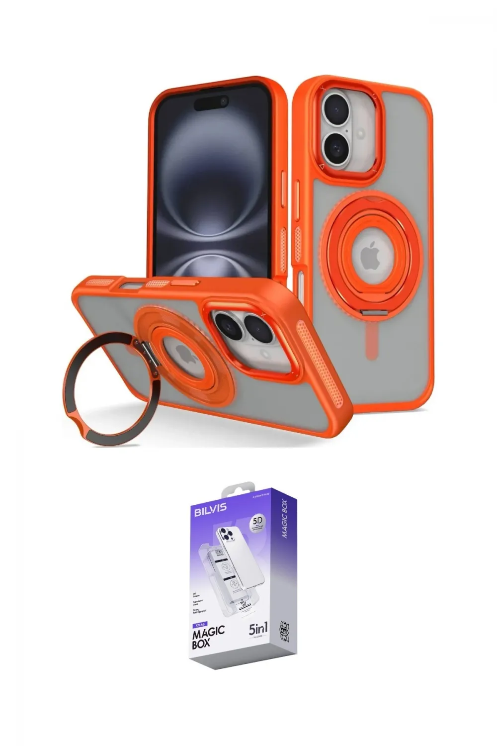 ieg™ iPhone 16 Kılıf Nova Minimal Serisi - Siyah Bilvis 5in1 3D Magic Cam Ekran Koruyucu