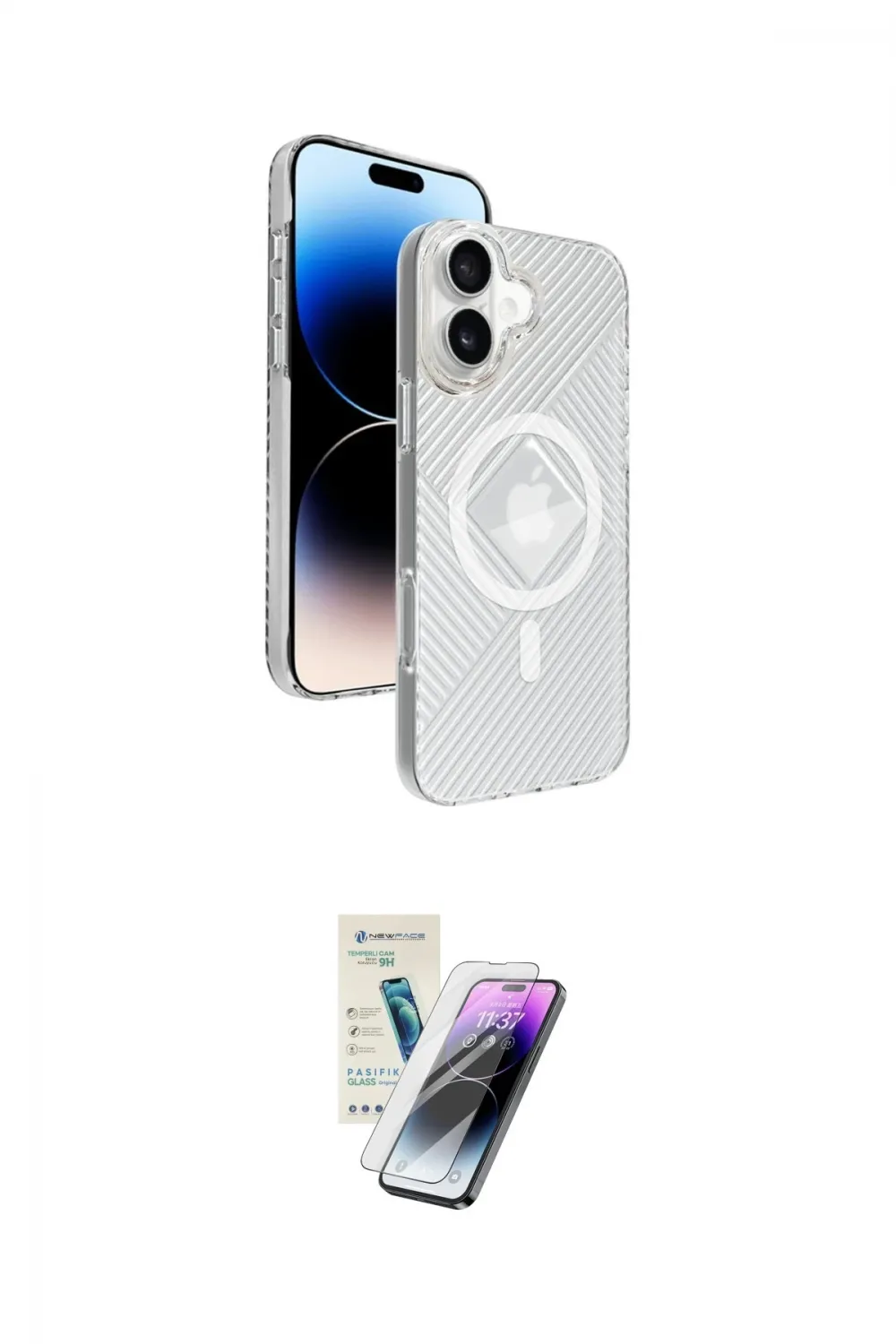 ieg™ iPhone 16 Kılıf Nova Modern Prime - Şeffaf Pasifik Cam Ekran Koruyucu