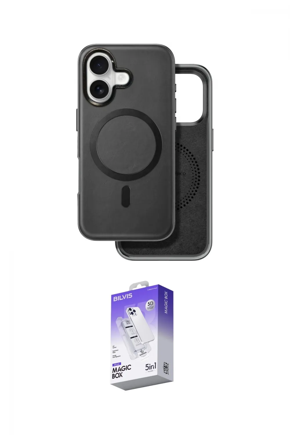 ieg™ iPhone 16 Kılıf Pusula Işık Koleksiyonu - Siyah Bilvis 5in1 3D Magic Cam Ekran Koruyucu