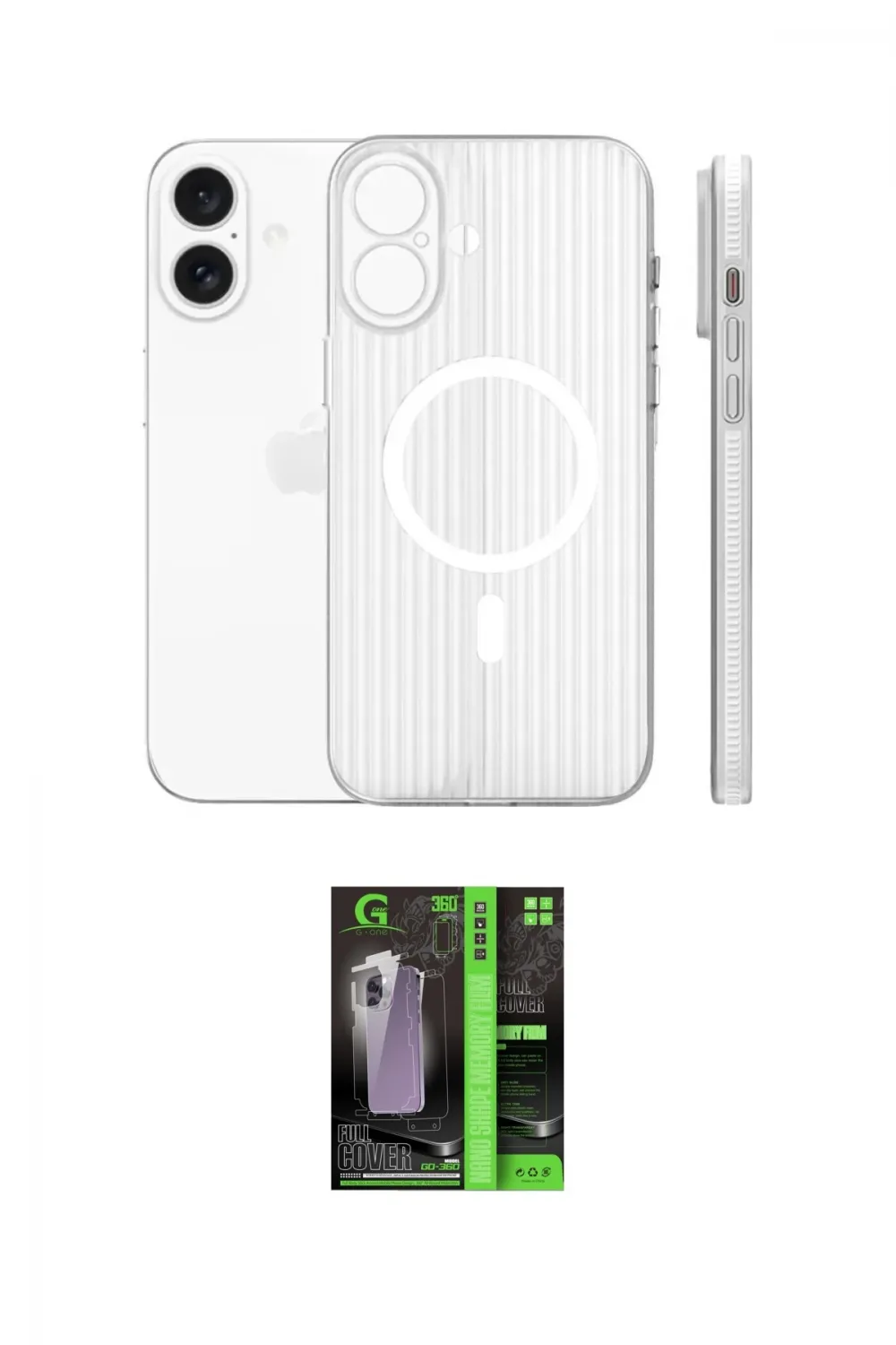 ieg™ iPhone 16 Kılıf Pusula Minimal Koleksiyonu - Şeffaf 360 Full Body Arka Koruyucu