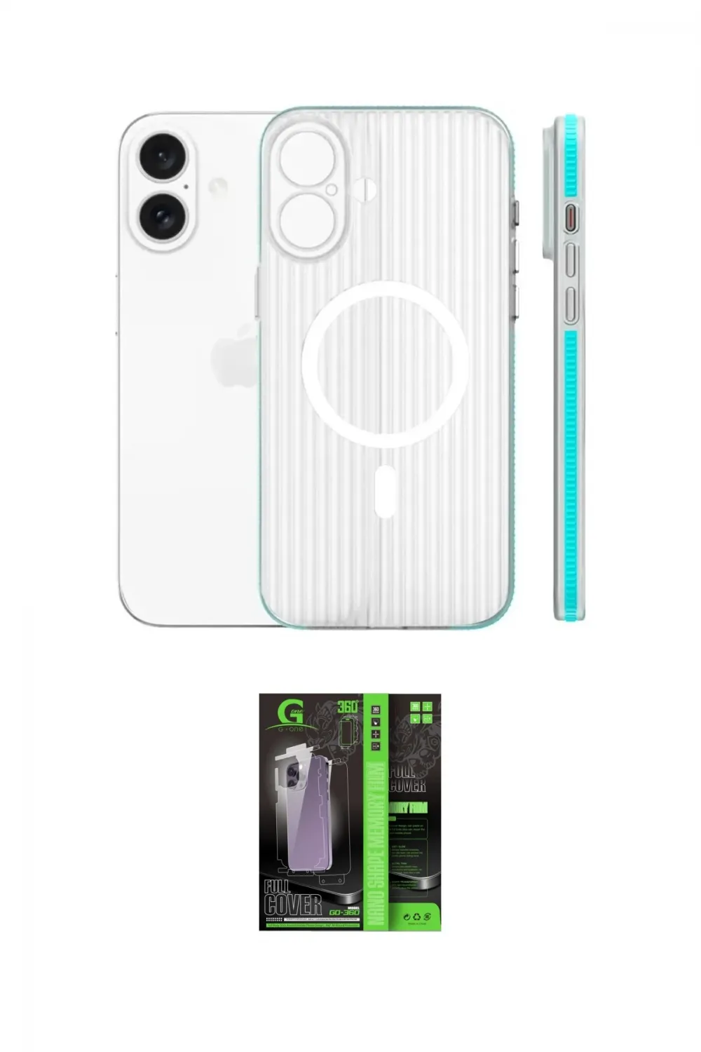 ieg™ iPhone 16 Kılıf Pusula Minimal Koleksiyonu - Şeffaf 360 Full Body Arka Koruyucu
