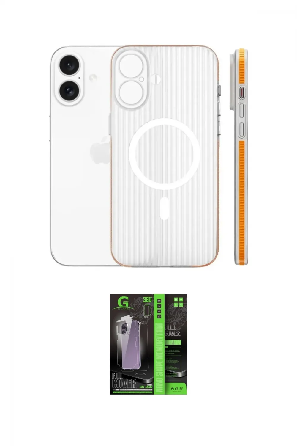 ieg™ iPhone 16 Kılıf Pusula Minimal Koleksiyonu - Şeffaf 360 Full Body Arka Koruyucu
