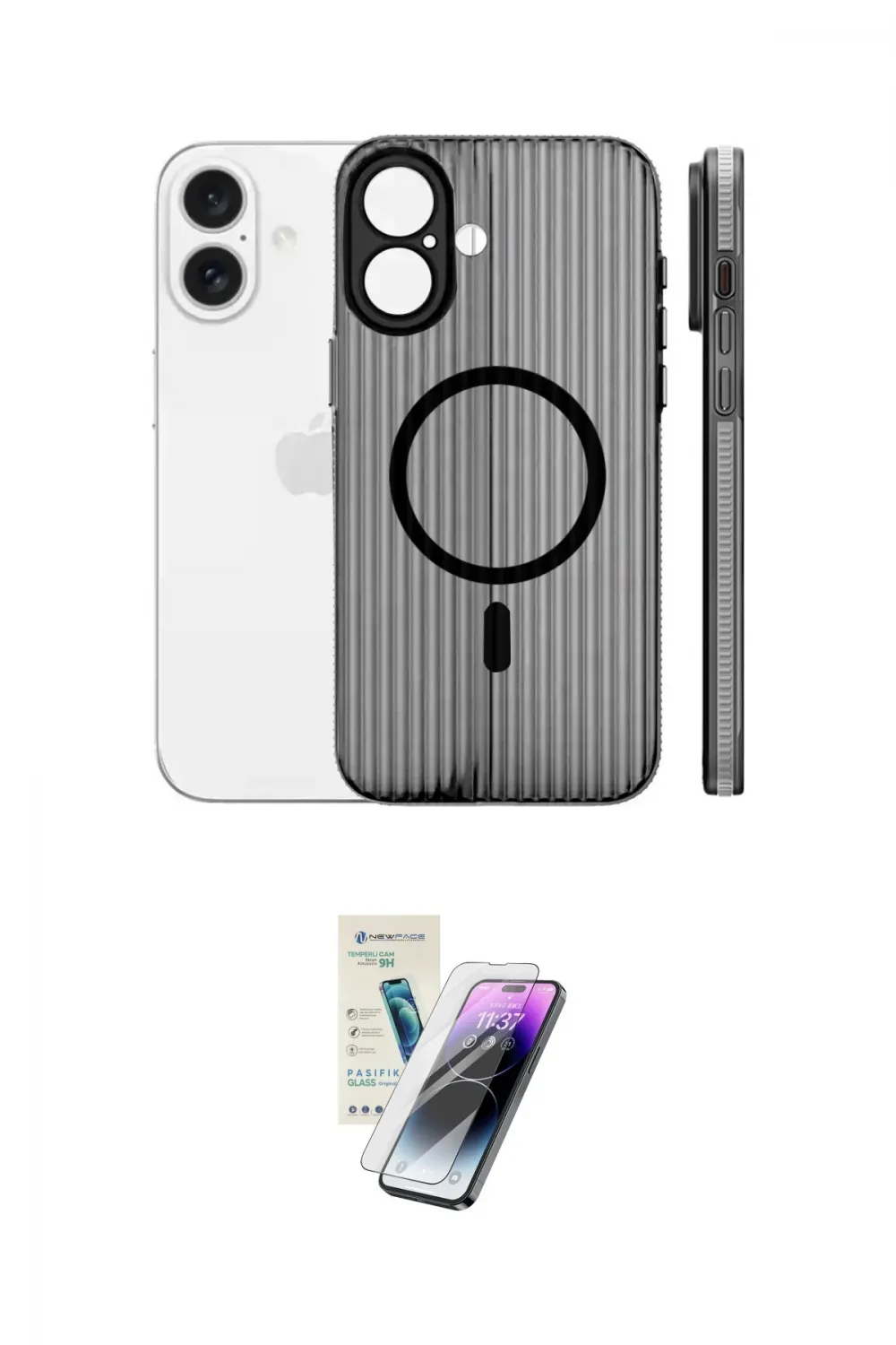 ieg™ iPhone 16 Kılıf Pusula Minimal Koleksiyonu - Şeffaf Pasifik Cam Ekran Koruyucu