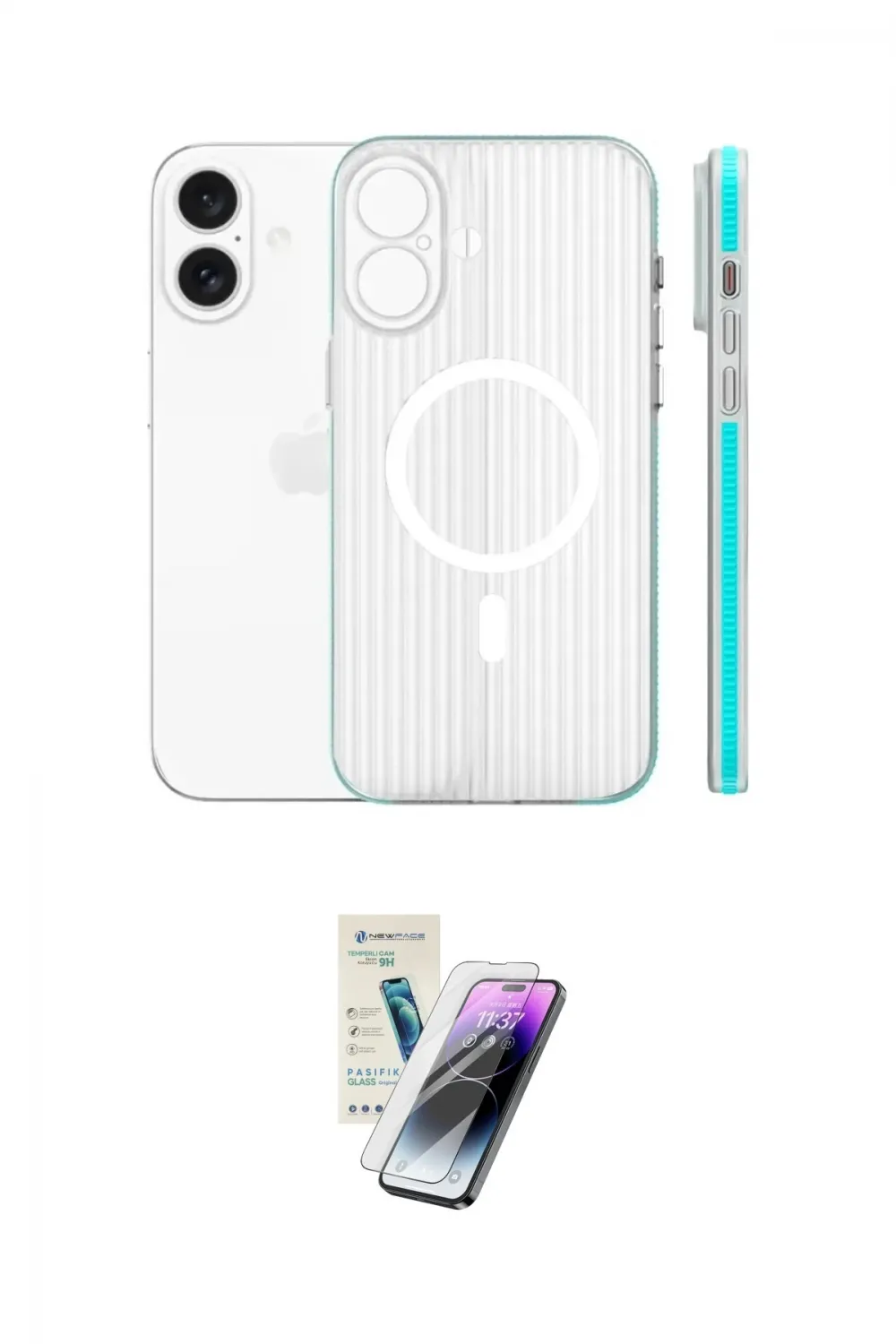 ieg™ iPhone 16 Kılıf Pusula Minimal Koleksiyonu - Şeffaf Pasifik Cam Ekran Koruyucu