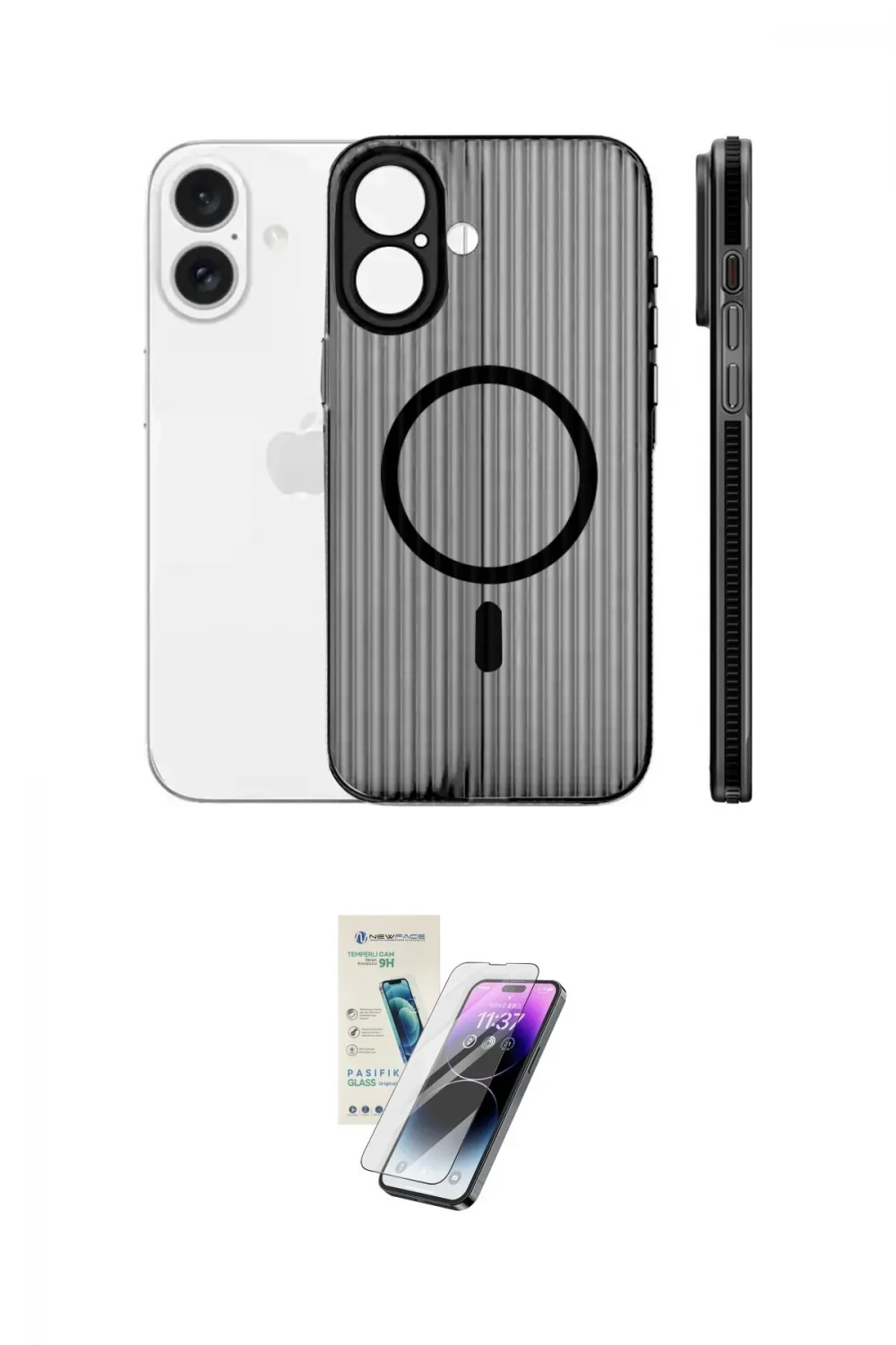 ieg™ iPhone 16 Kılıf Pusula Minimal Koleksiyonu - Şeffaf Pasifik Cam Ekran Koruyucu