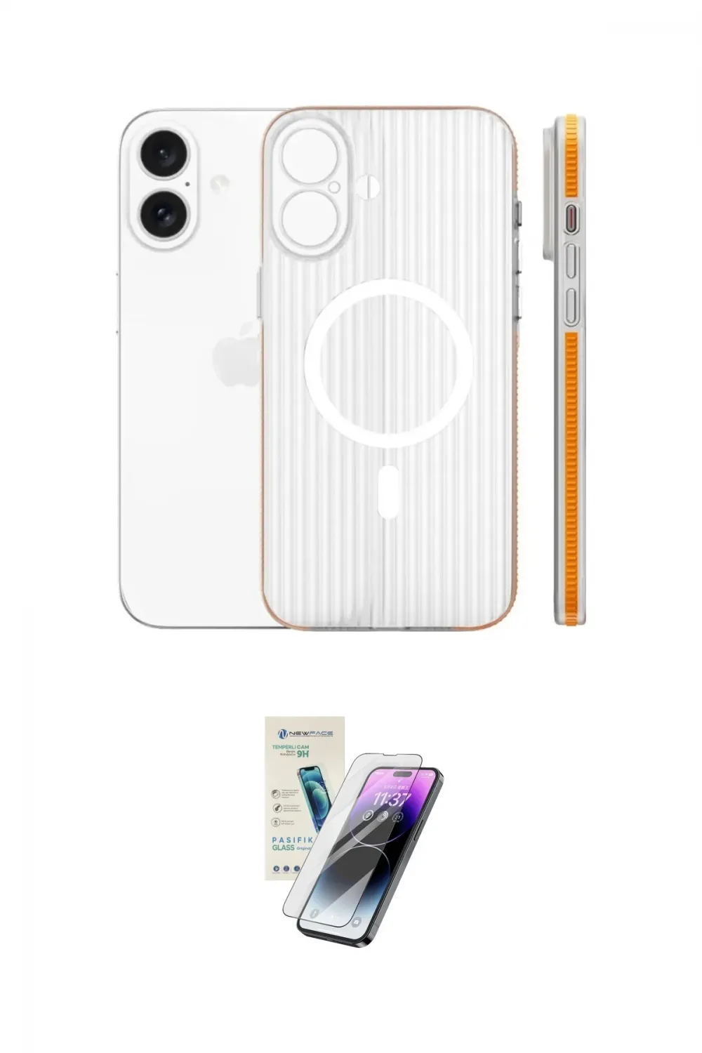 ieg™ iPhone 16 Kılıf Pusula Minimal Koleksiyonu - Şeffaf Pasifik Cam Ekran Koruyucu