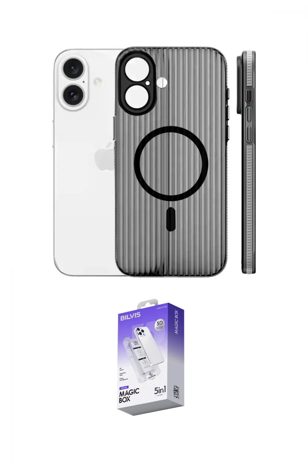 ieg™ iPhone 16 Kılıf Pusula Minimal Koleksiyonu - Siyah Bilvis 5in1 3D Magic Cam Ekran Koruyucu