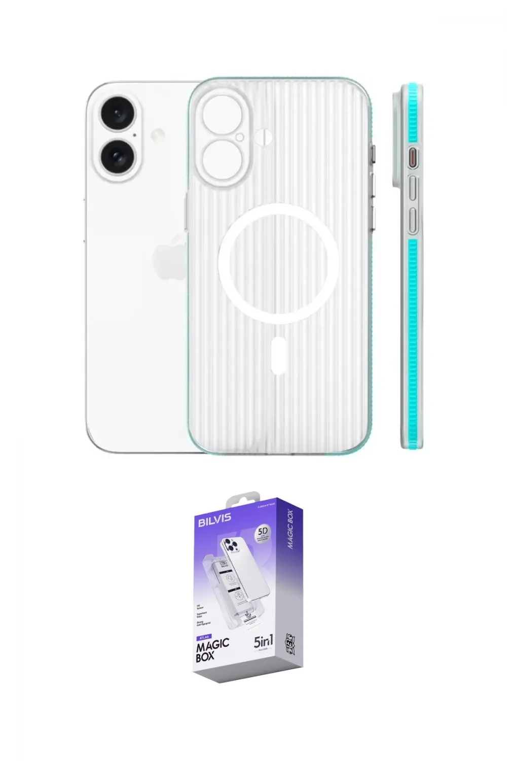 ieg™ iPhone 16 Kılıf Pusula Minimal Koleksiyonu - Siyah Bilvis 5in1 3D Magic Cam Ekran Koruyucu