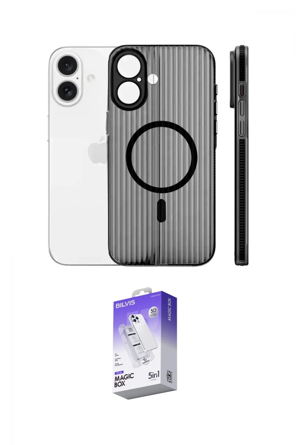 ieg™ iPhone 16 Kılıf Pusula Minimal Koleksiyonu - Siyah Bilvis 5in1 3D Magic Cam Ekran Koruyucu