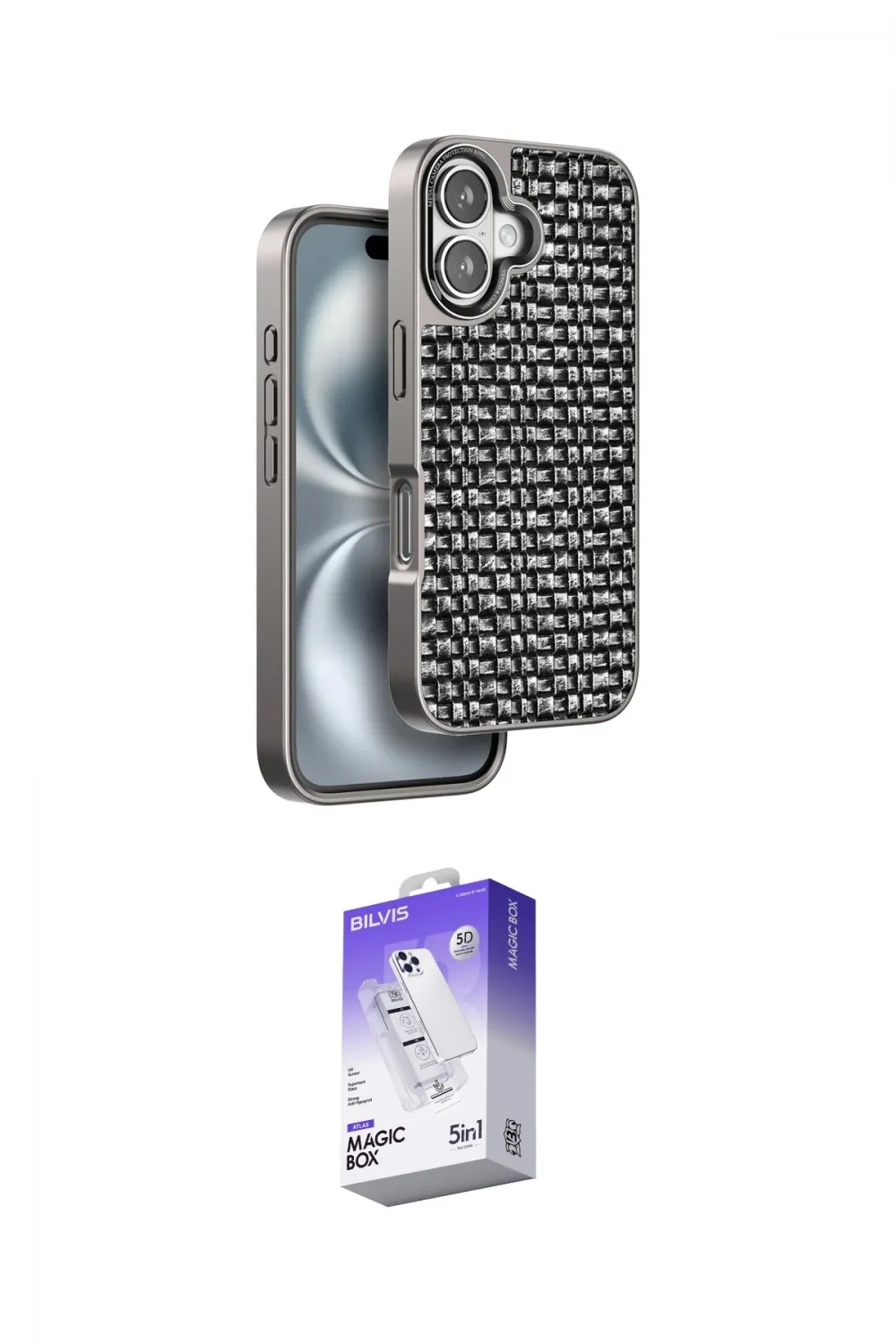 ieg™ iPhone 16 Kılıf Siluet Form Serisi - Siyah Bilvis 5in1 3D Magic Cam Ekran Koruyucu