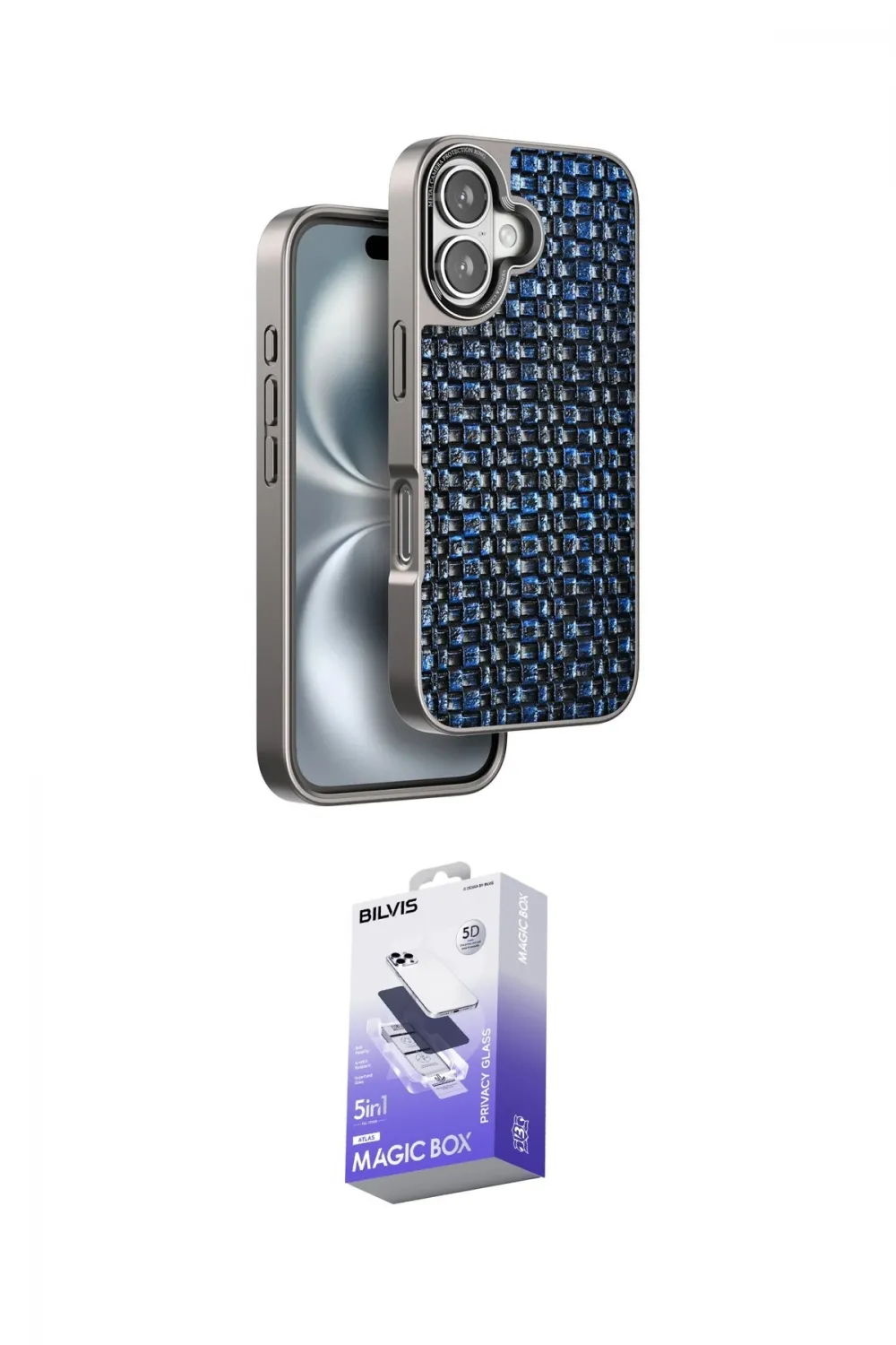 ieg™ iPhone 16 Kılıf Siluet Form Serisi - Siyah Bilvis 5in1 5D Magic Hayalet Cam Ekran Koruyucu