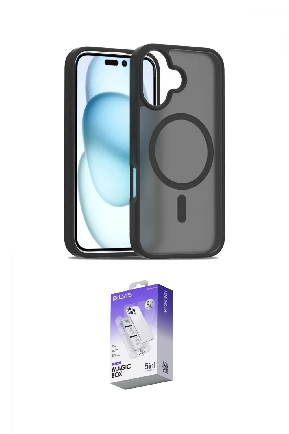 ieg™ iPhone 16 Kılıf Siluet Minimal Prime - Siyah Bilvis 5in1 3D Magic Cam Ekran Koruyucu